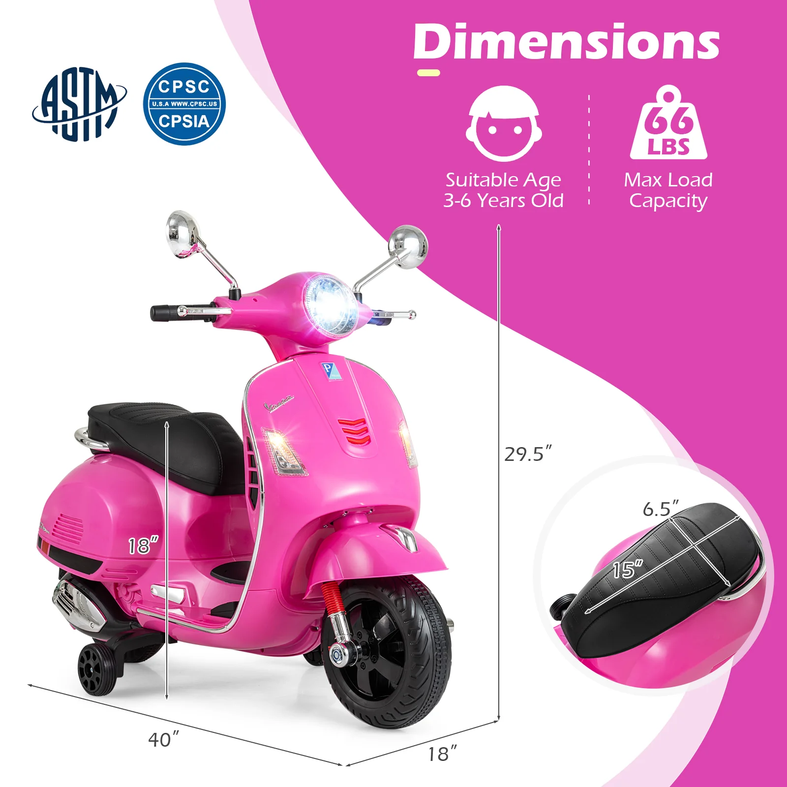 12V Kids Electric Motorcycle Licensed VESPA with Music and Training Wheels - Image 20