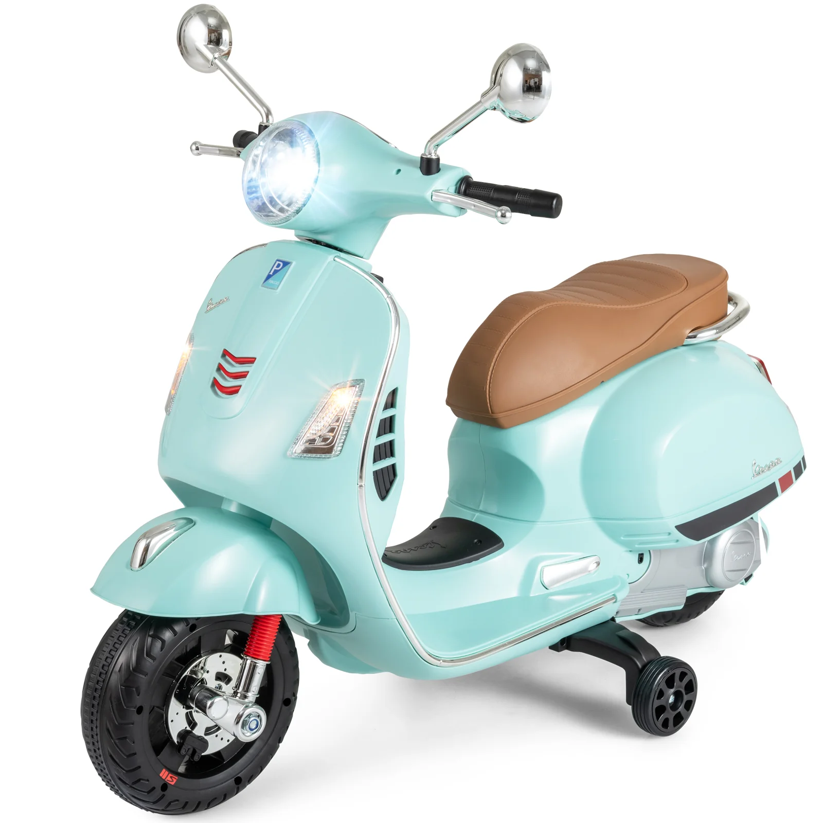 12V Kids Electric Motorcycle Licensed VESPA with Music and Training Wheels - Image 6