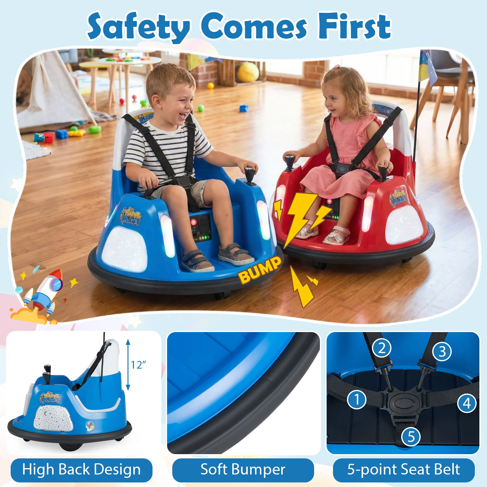 12V Kids Ride On Bumper Car with Remote Control and Flashing Lights - Image 14