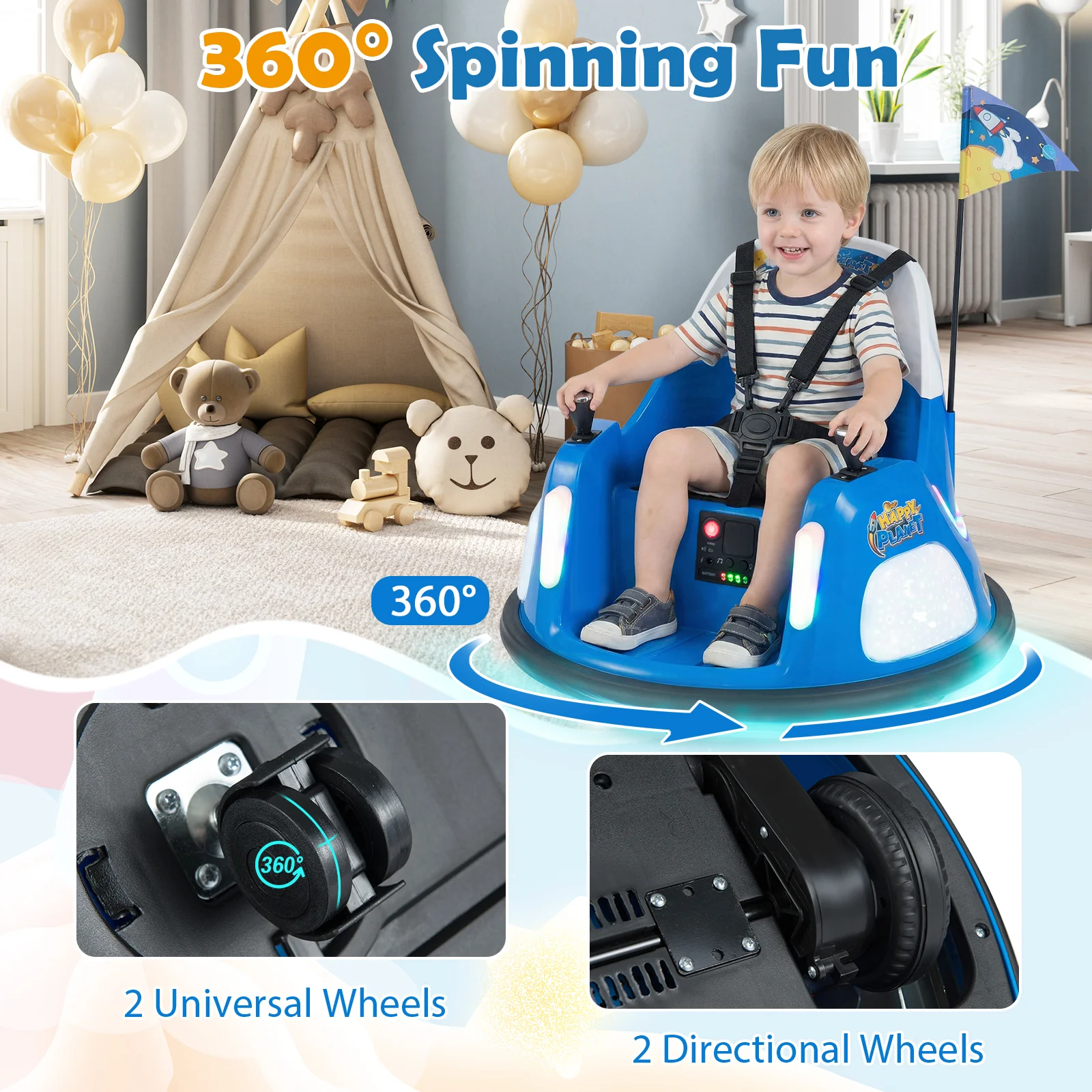 12V Kids Ride On Bumper Car with Remote Control and Flashing Lights - Image 15