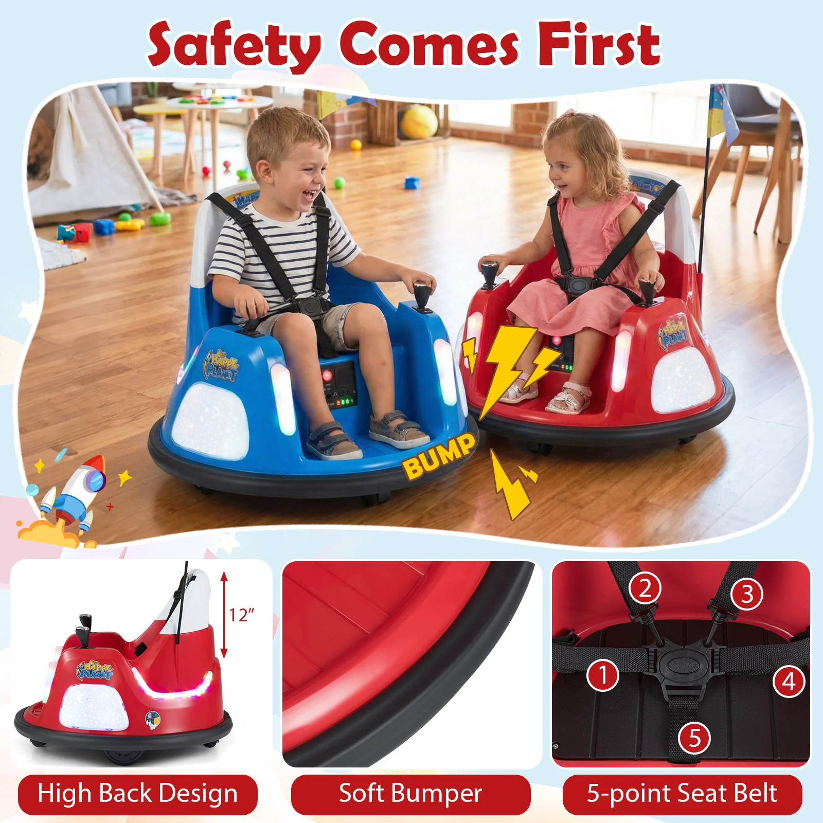 12V Kids Ride On Bumper Car with Remote Control and Flashing Lights - Image 22