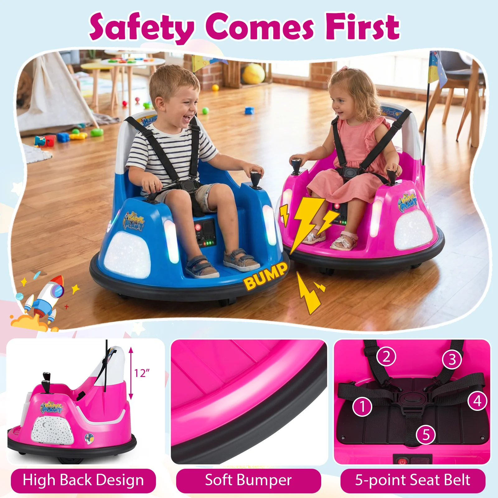 12V Kids Ride On Bumper Car with Remote Control and Flashing Lights - Image 5