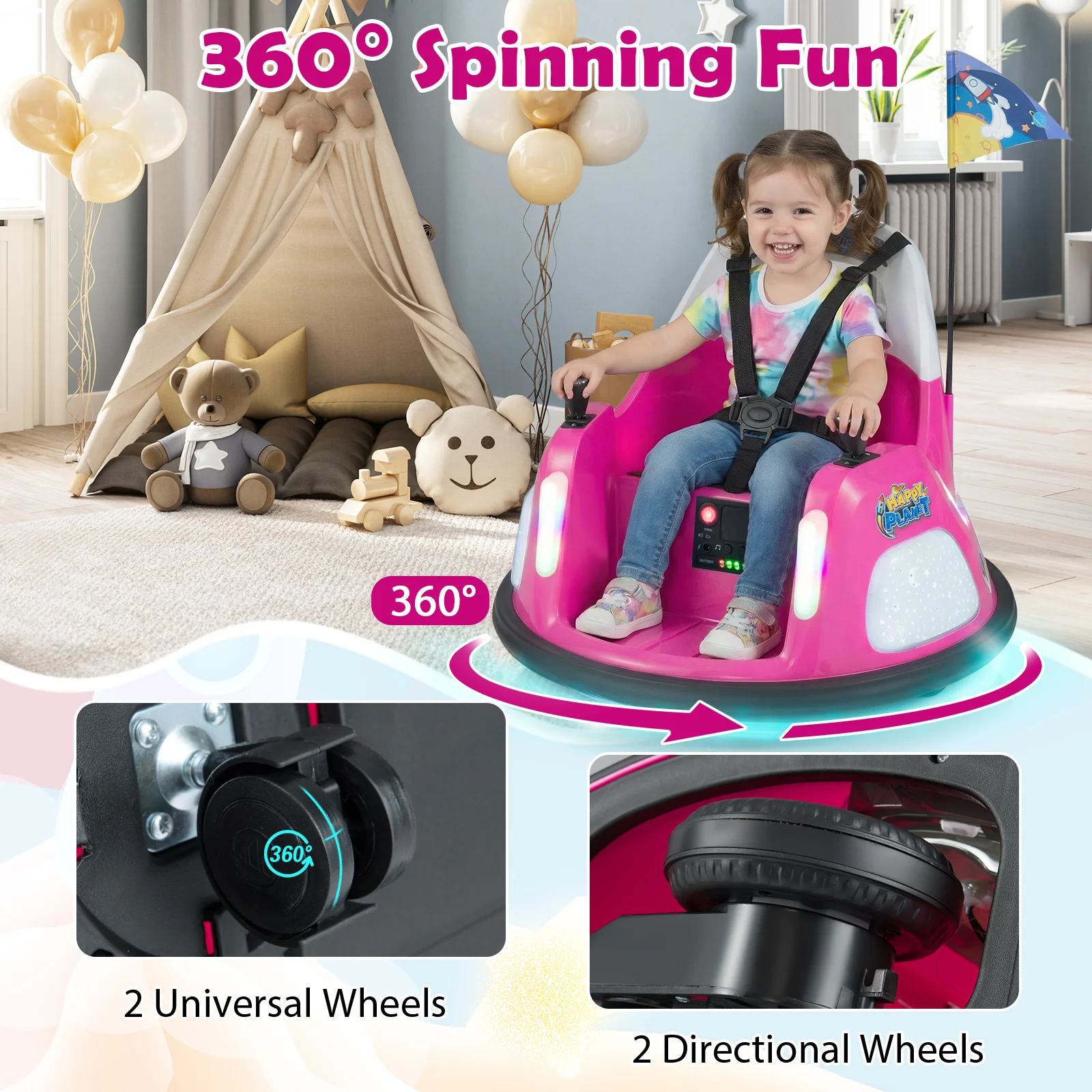 12V Kids Ride On Bumper Car with Remote Control and Flashing Lights - Image 6