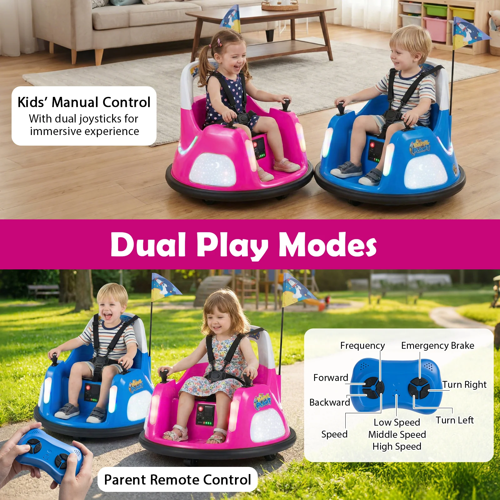 12V Kids Ride On Bumper Car with Remote Control and Flashing Lights - Image 8