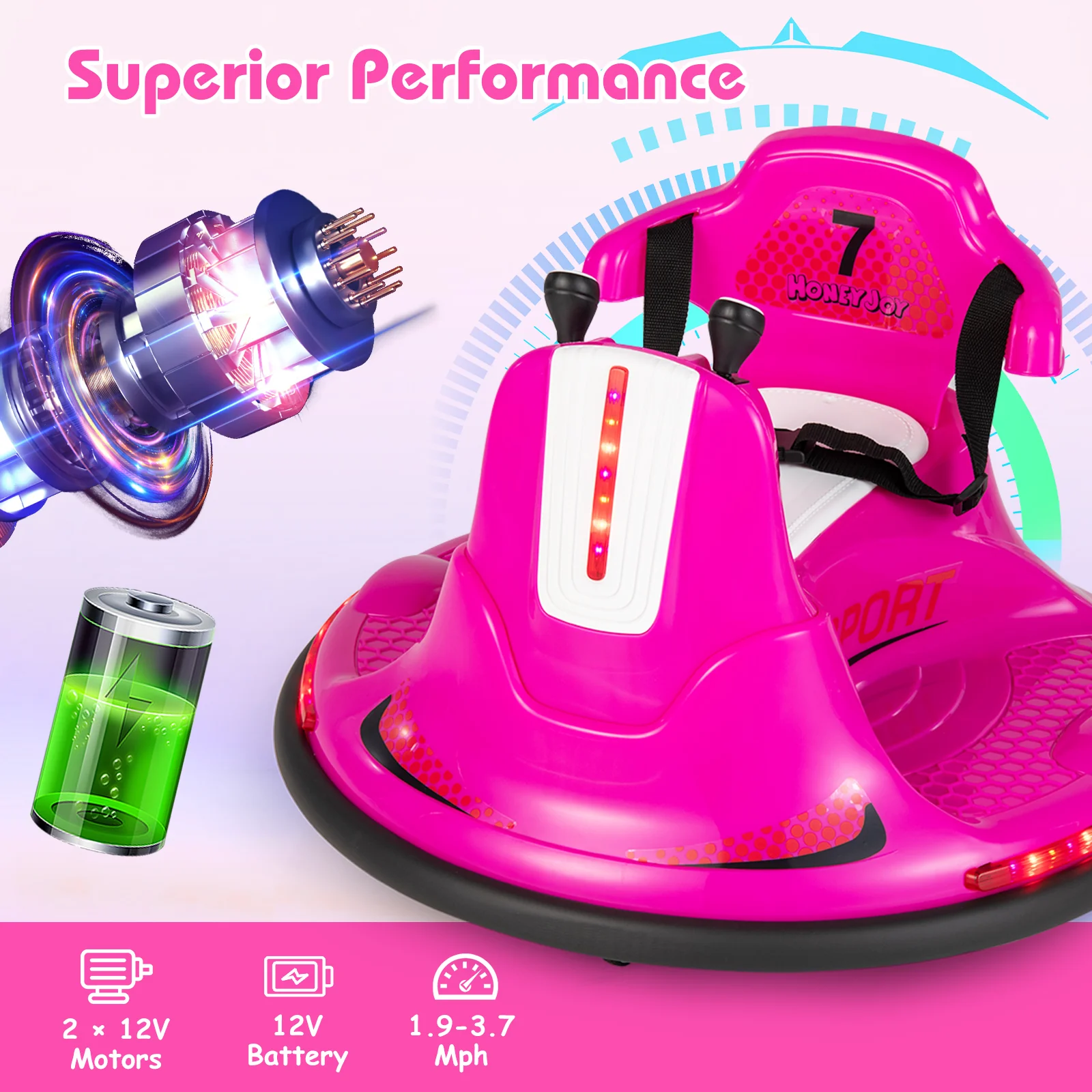 12V Kids Ride On Bumper Car with Remote Control Lights and Music - Image 13