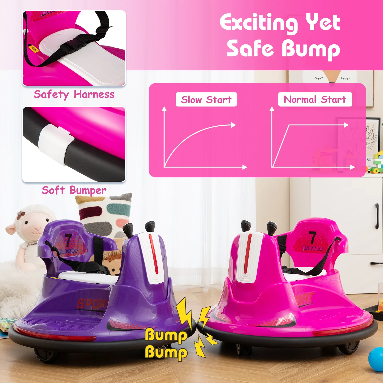 12V Kids Ride On Bumper Car with Remote Control Lights and Music - Image 14