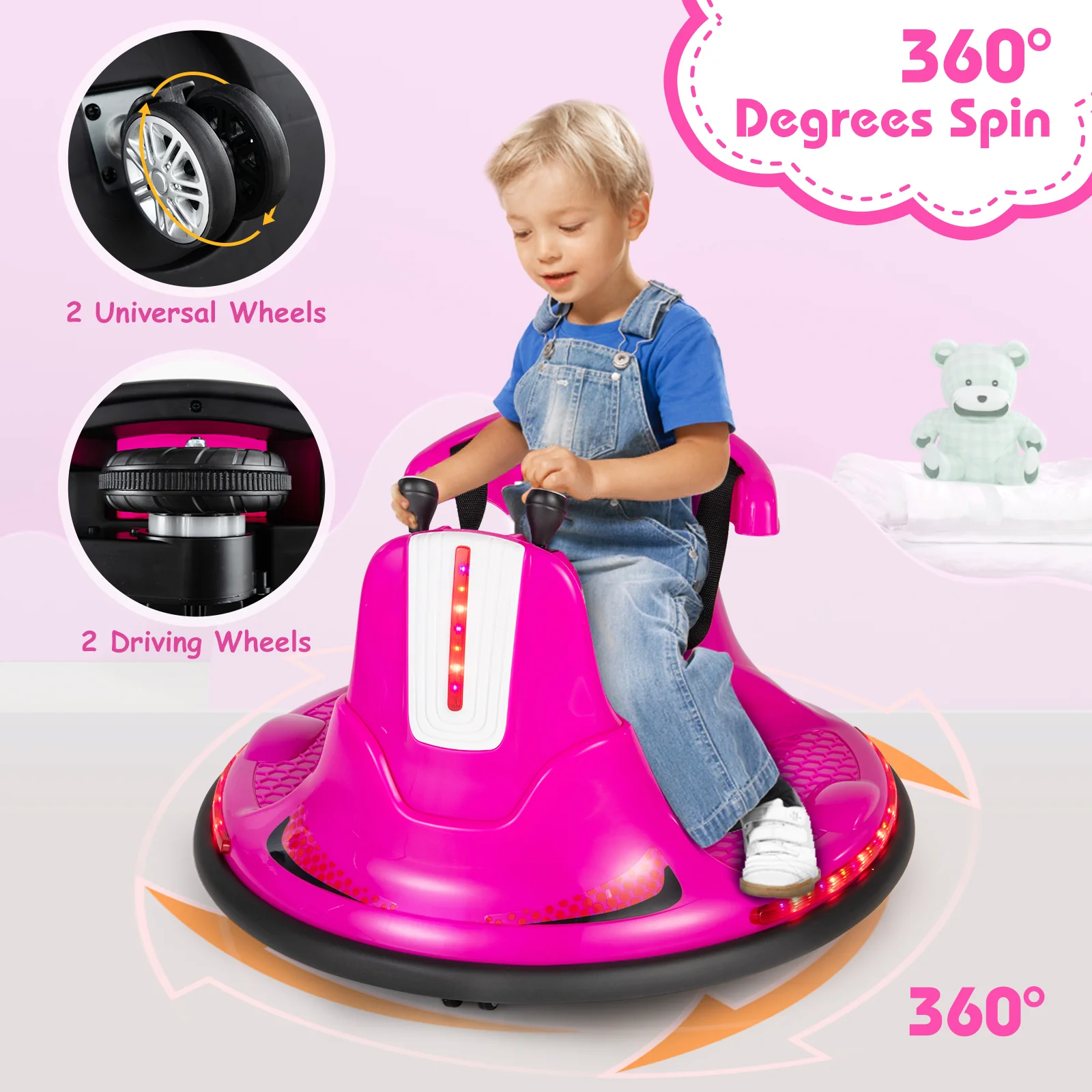 12V Kids Ride On Bumper Car with Remote Control Lights and Music - Image 16