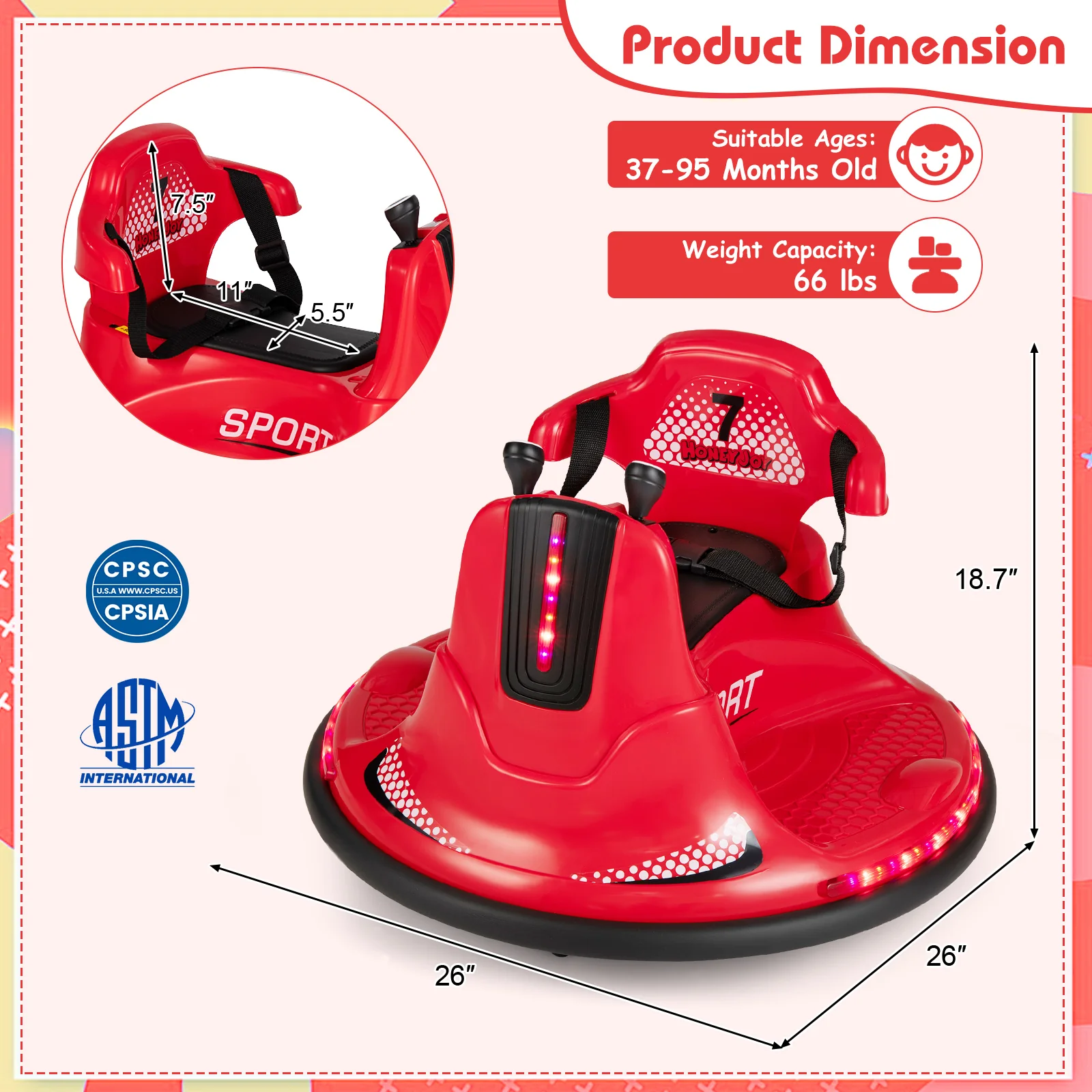 12V Kids Ride On Bumper Car with Remote Control Lights and Music - Image 20