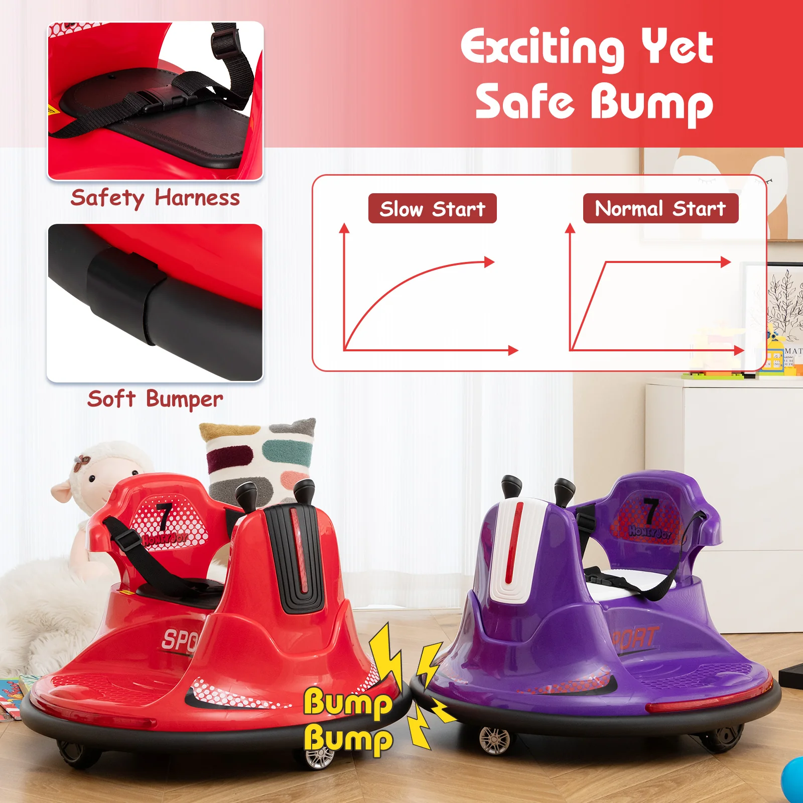 12V Kids Ride On Bumper Car with Remote Control Lights and Music - Image 21