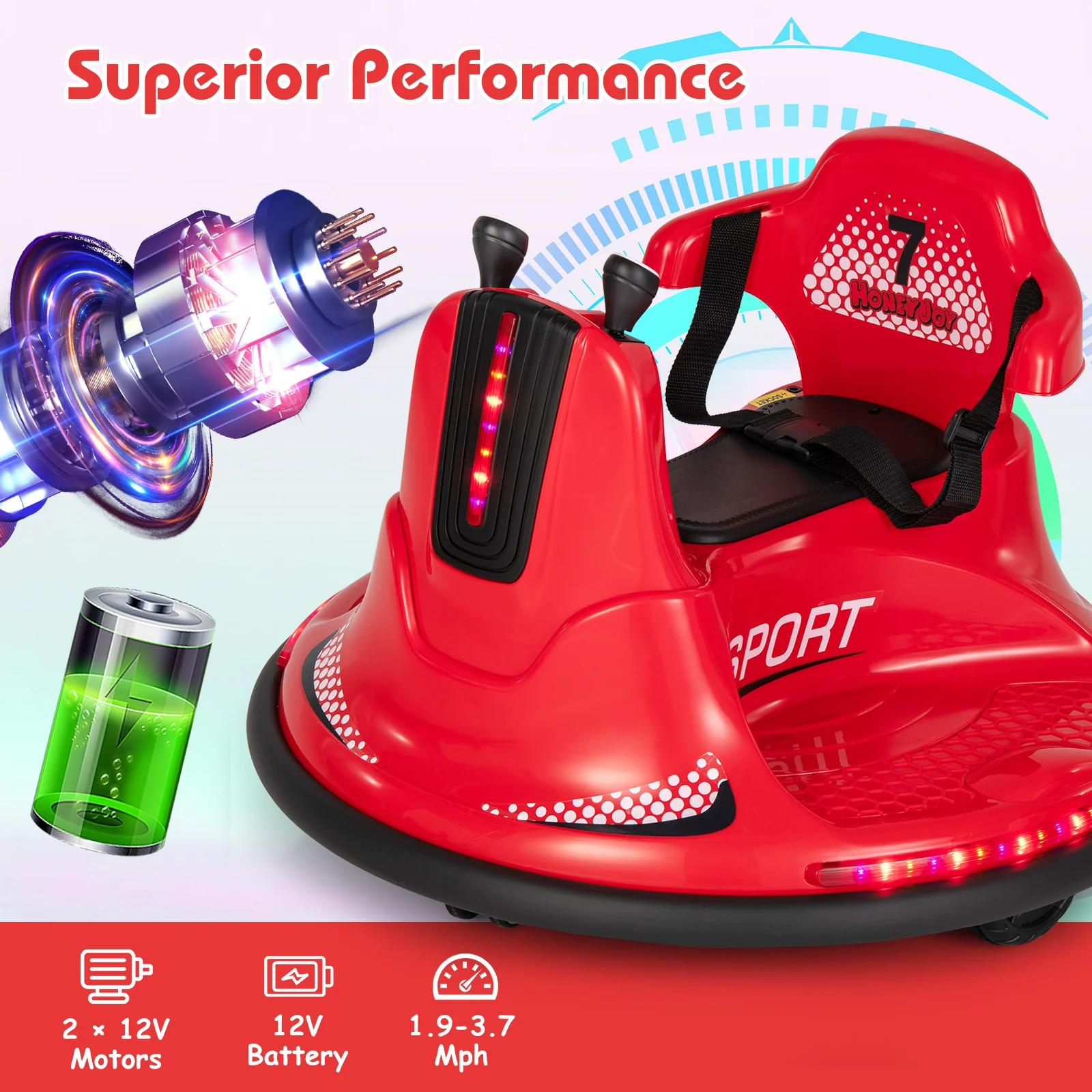 12V Kids Ride On Bumper Car with Remote Control Lights and Music - Image 22
