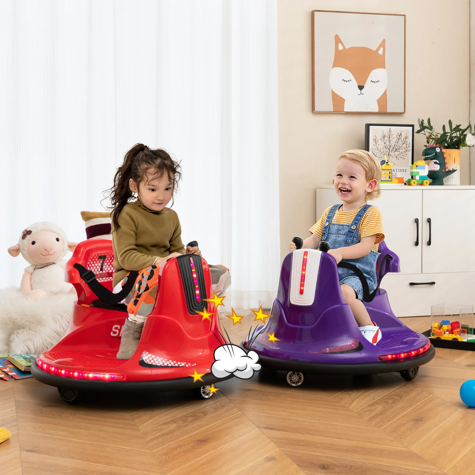 12V Kids Ride On Bumper Car with Remote Control Lights and Music - Image 25