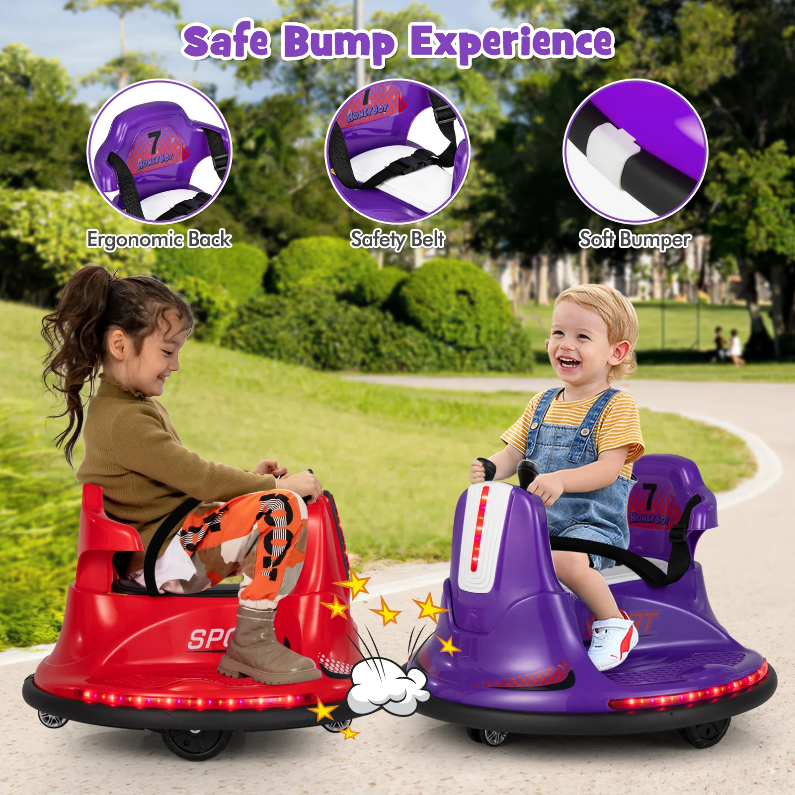 12V Kids Ride On Bumper Car with Remote Control Lights and Music - Image 31