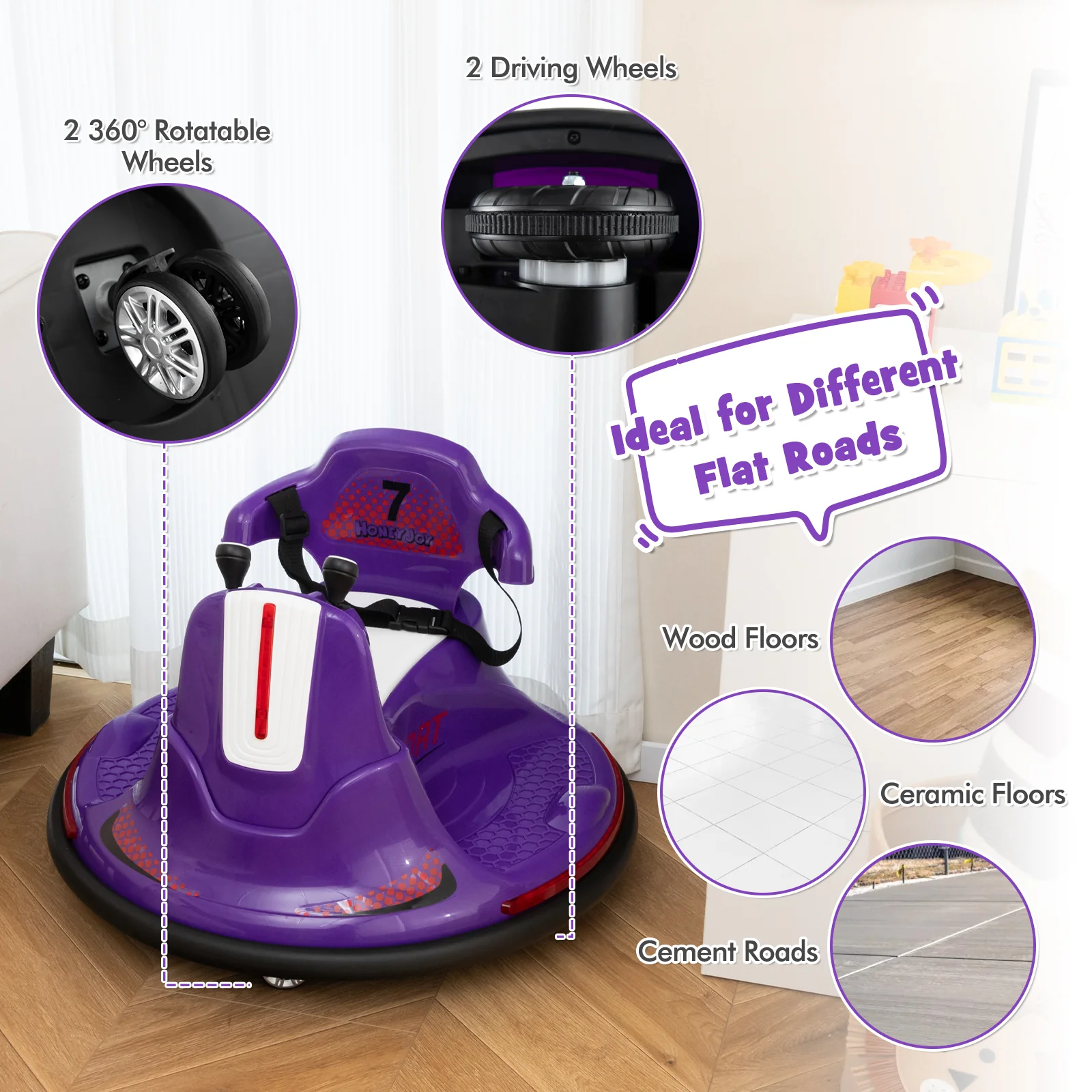12V Kids Ride On Bumper Car with Remote Control Lights and Music - Image 32