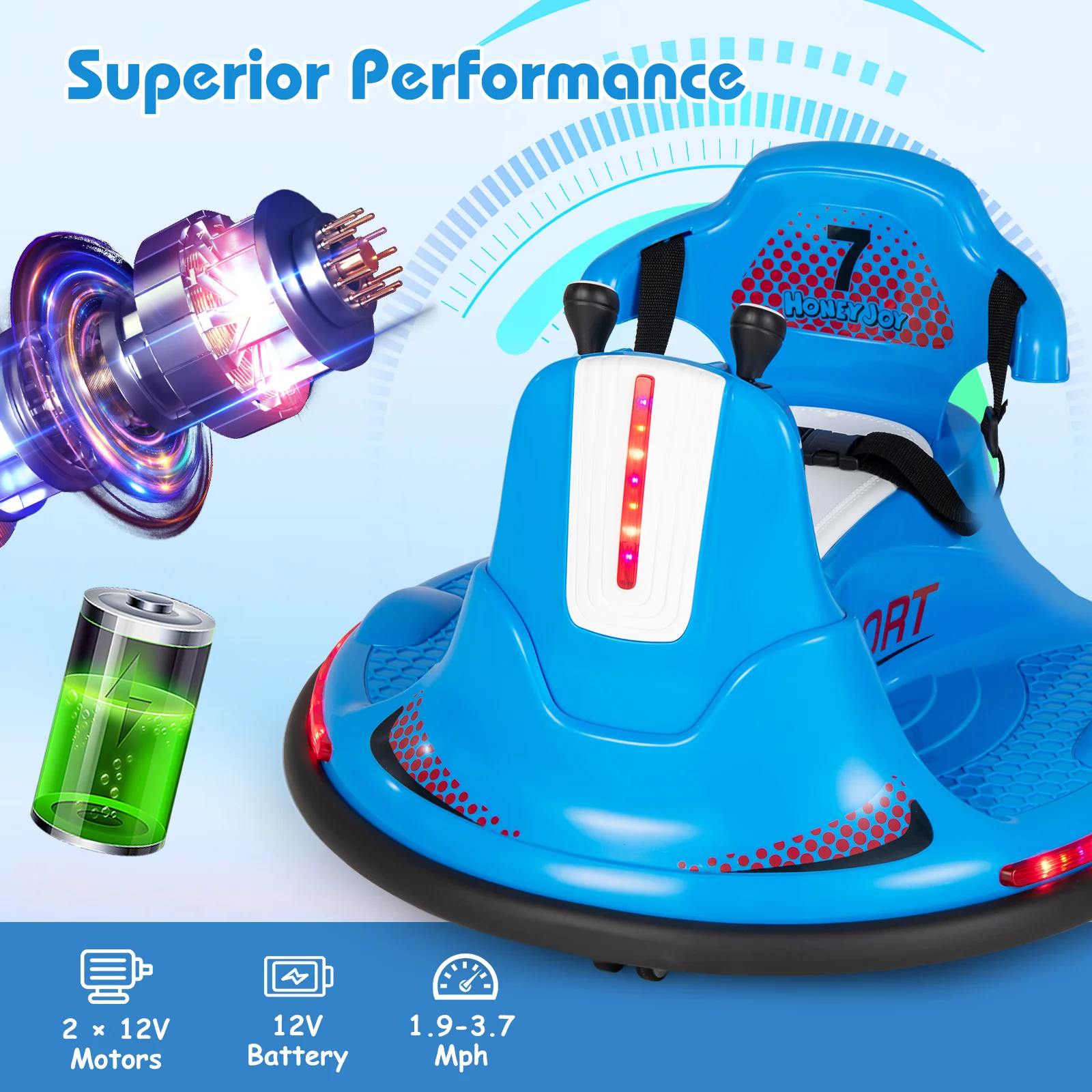 12V Kids Ride On Bumper Car with Remote Control Lights and Music - Image 5