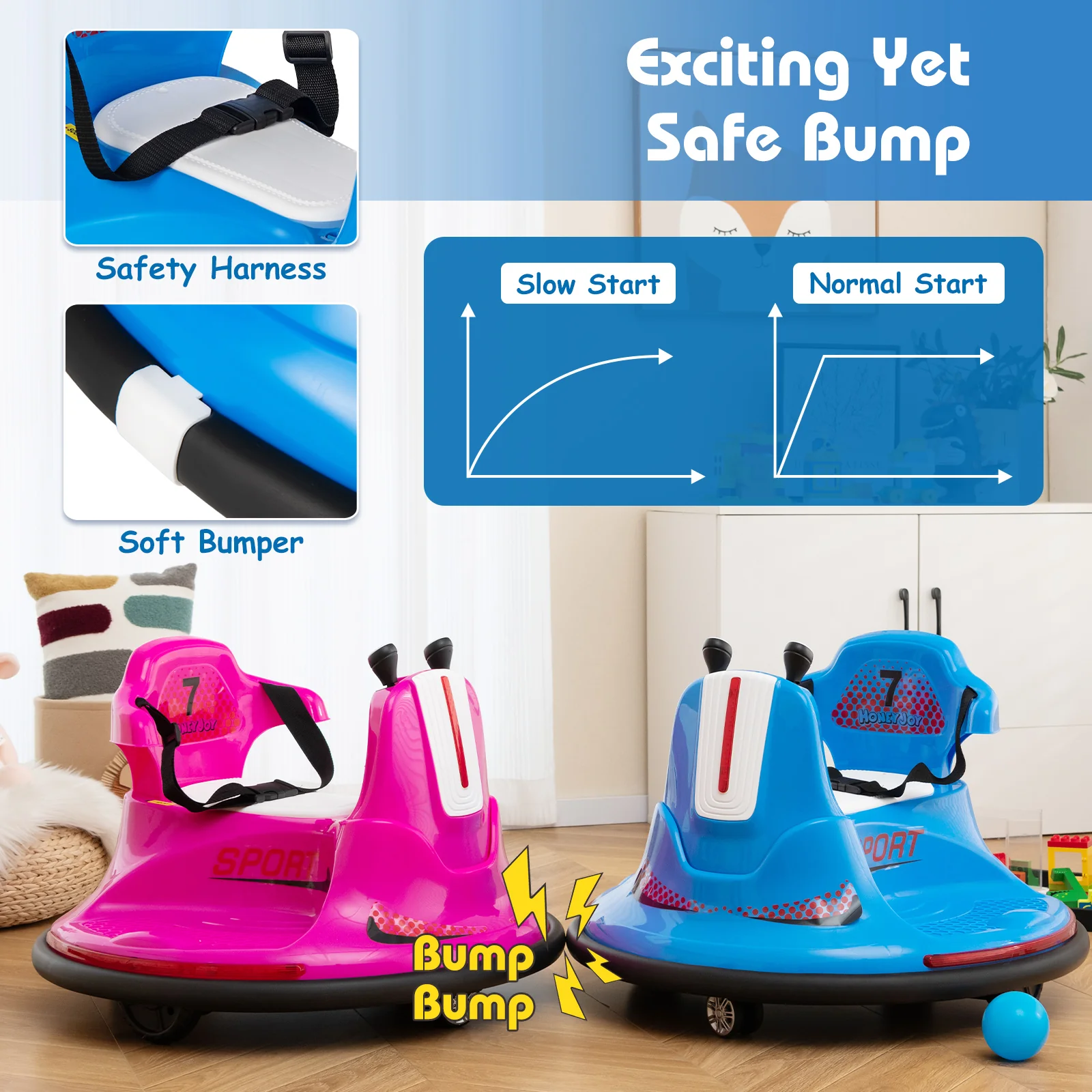 12V Kids Ride On Bumper Car with Remote Control Lights and Music - Image 6