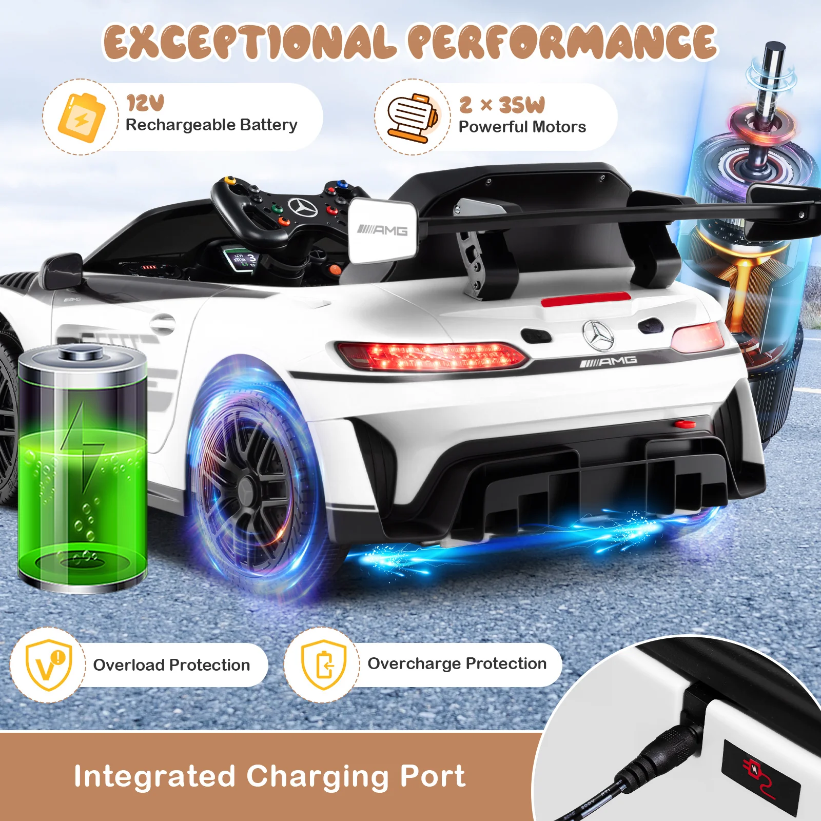 12V Kids Ride-On Car Mercedes-AMG GT3 Licensed with Adjustable Speed - Image 14