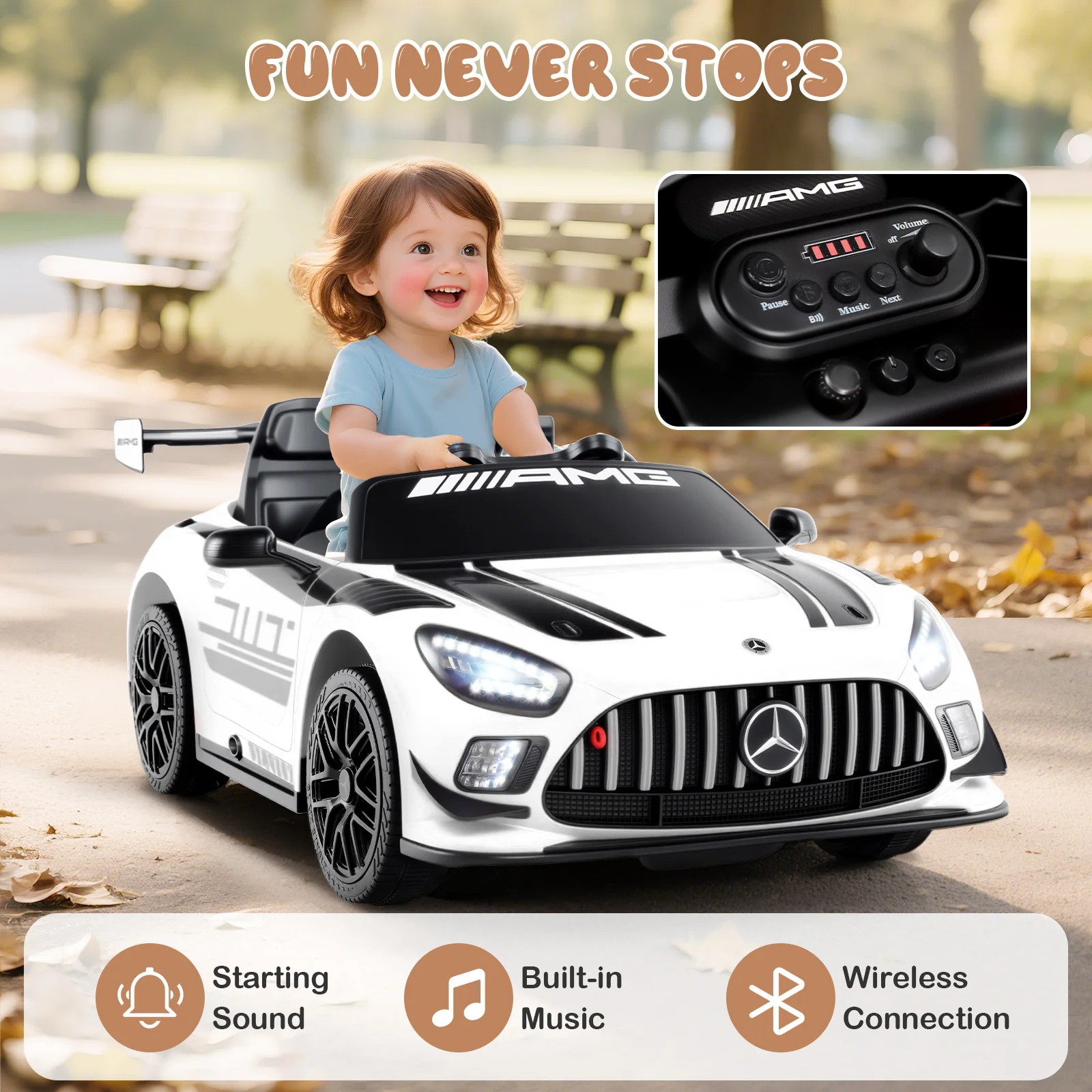 12V Kids Ride-On Car Mercedes-AMG GT3 Licensed with Adjustable Speed - Image 16