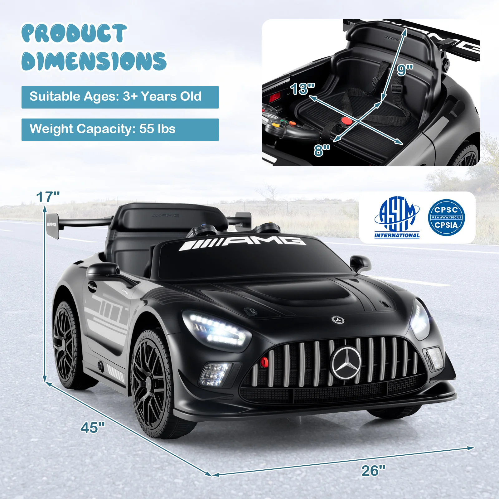 12V Kids Ride-On Car Mercedes-AMG GT3 Licensed with Adjustable Speed - Image 4