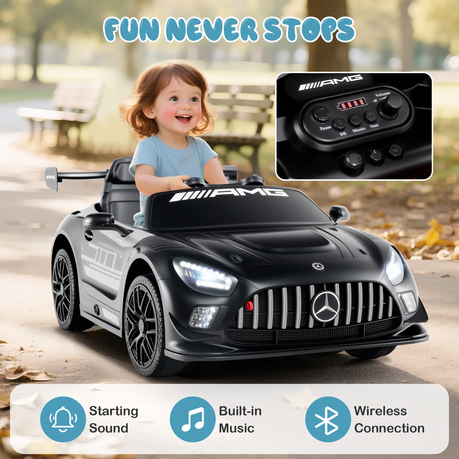 12V Kids Ride-On Car Mercedes-AMG GT3 Licensed with Adjustable Speed - Image 7