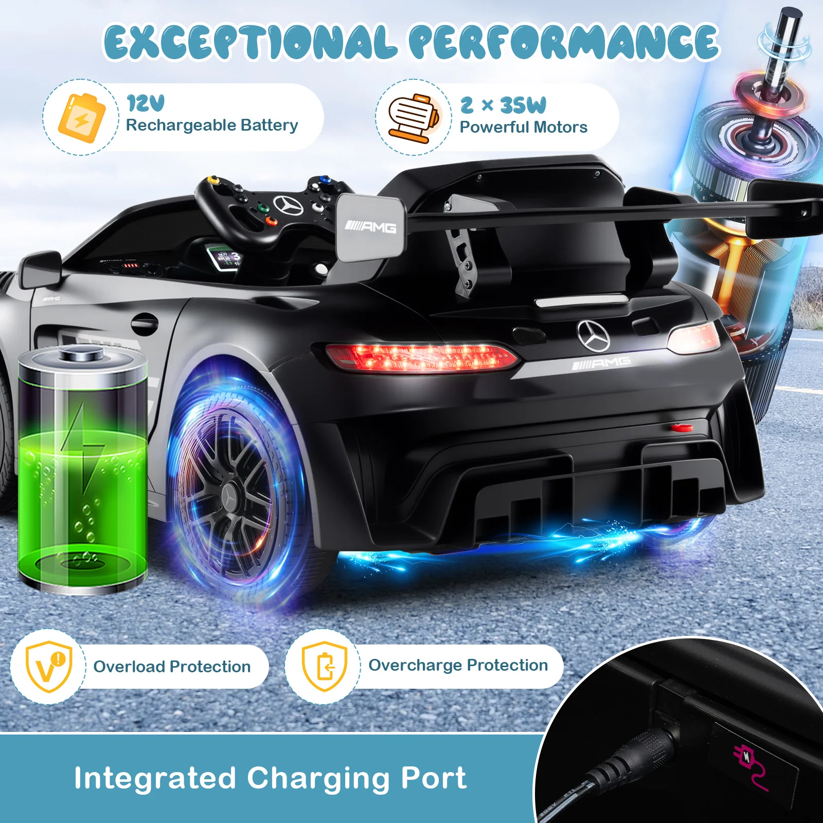 12V Kids Ride-On Car Mercedes-AMG GT3 Licensed with Adjustable Speed - Image 8