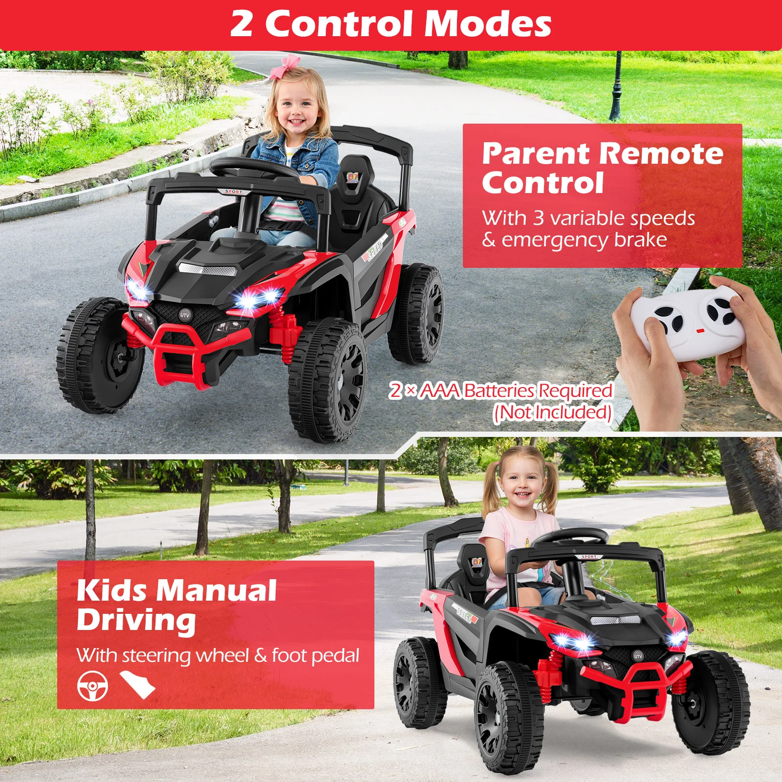 12V Kids Ride On Car UTV Electric Vehicle with LED Lights Music and Horn - Image 15