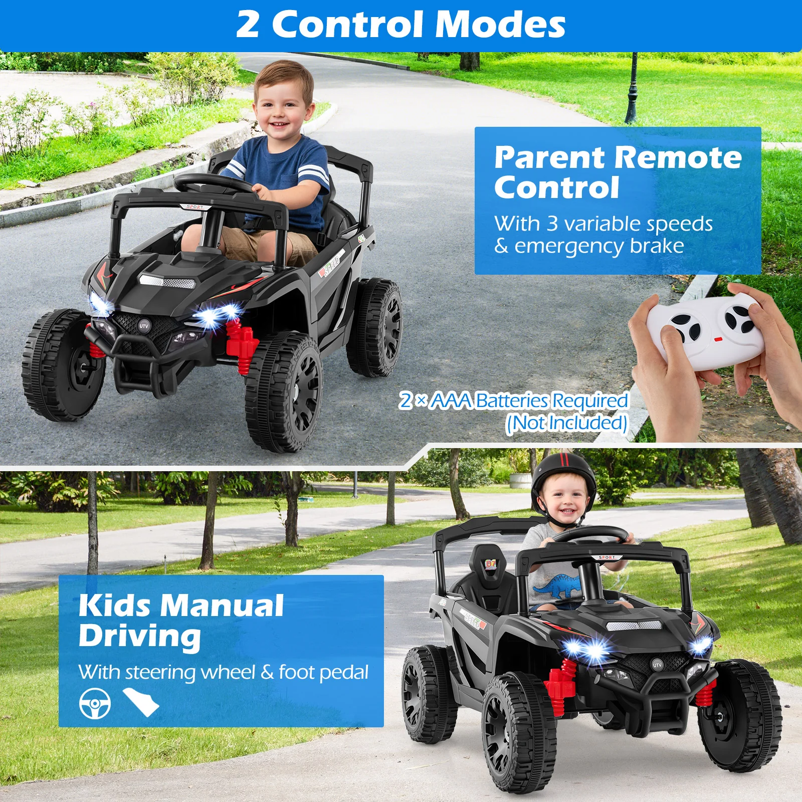 12V Kids Ride On Car UTV Electric Vehicle with LED Lights Music and Horn - Image 8