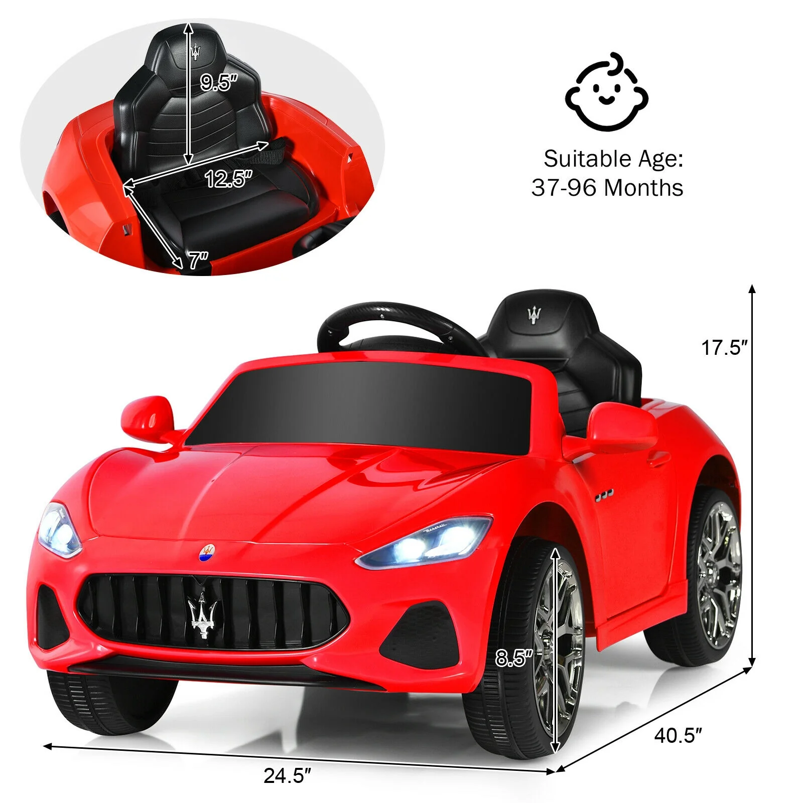 12V Kids Ride-On Car with Remote Control and Lights - Image 12