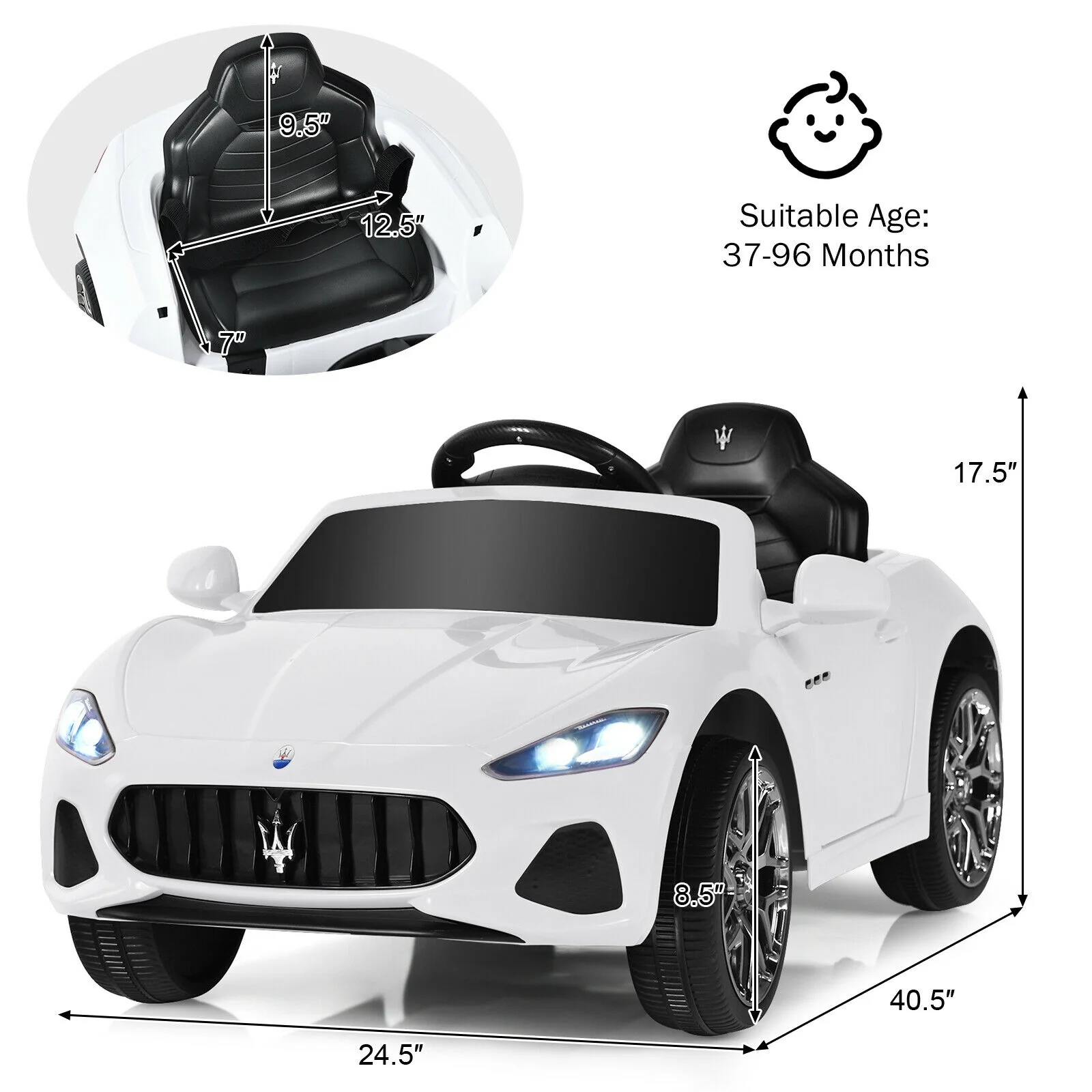 12V Kids Ride-On Car with Remote Control and Lights - Image 20