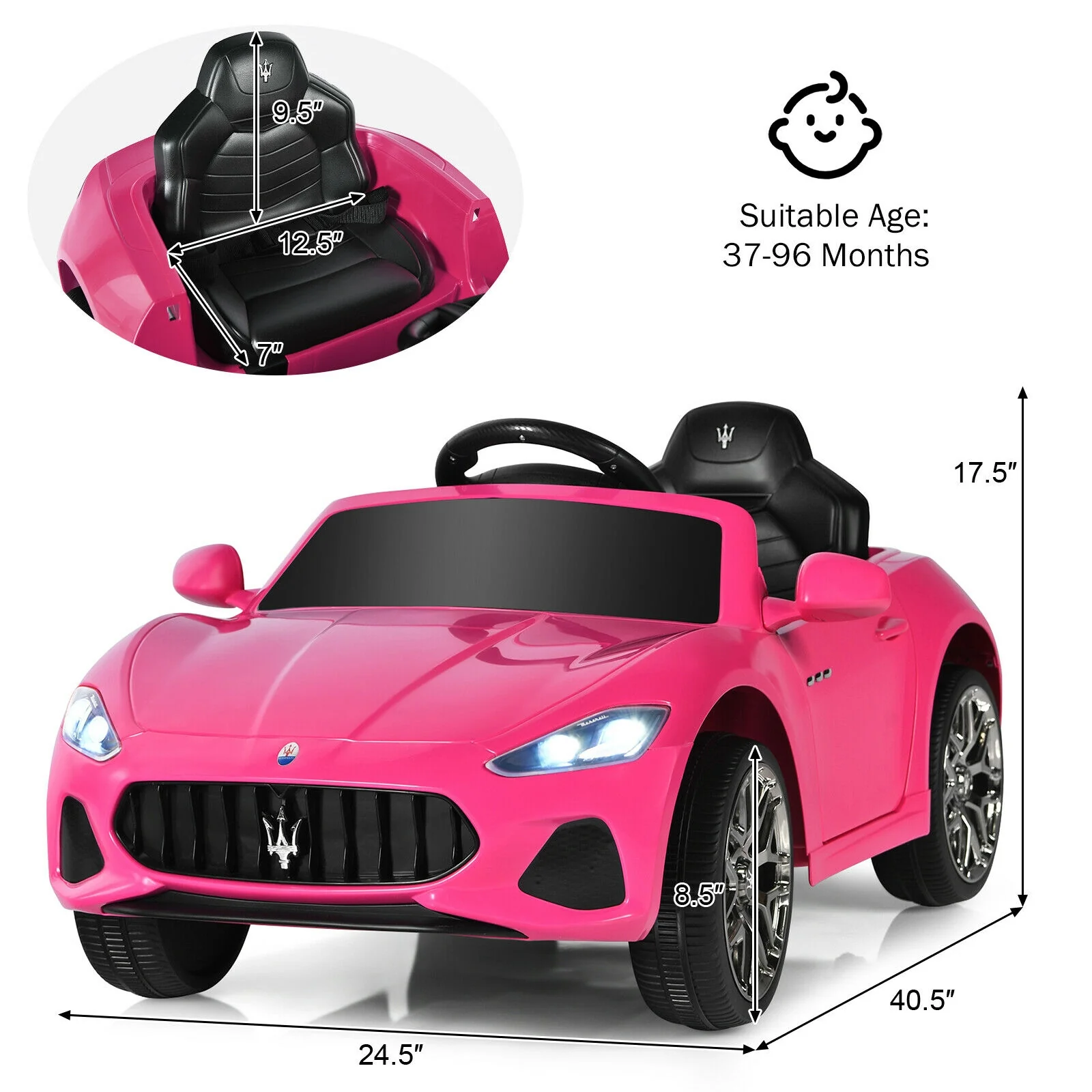 12V Kids Ride-On Car with Remote Control and Lights - Image 5