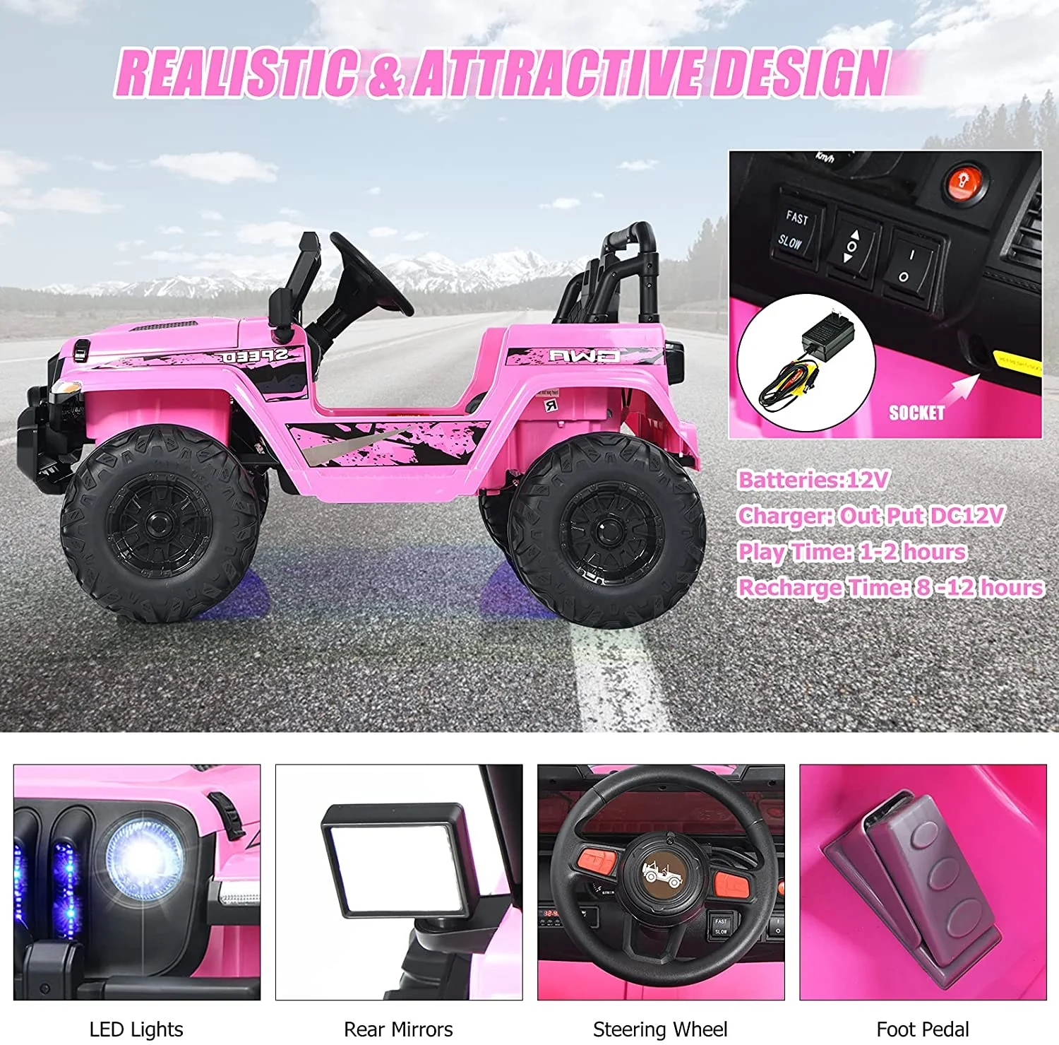12V Kids Ride-on Jeep Car with 2.4 G Remote Control - Image 26