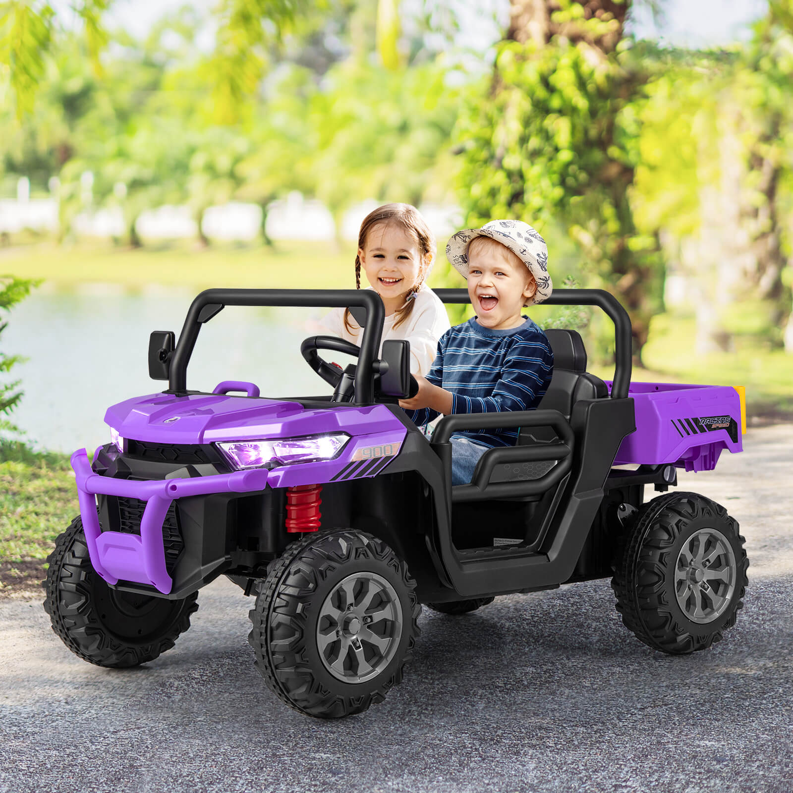 12V Kids Ride On Truck Car with Remote Control and 2 Seaters - Image 2