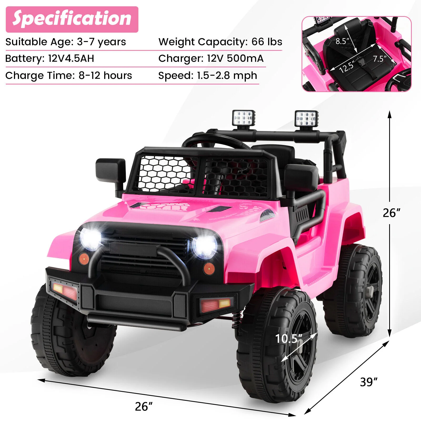 12V Kids Ride On Truck with Remote Control and Headlights - Image 12