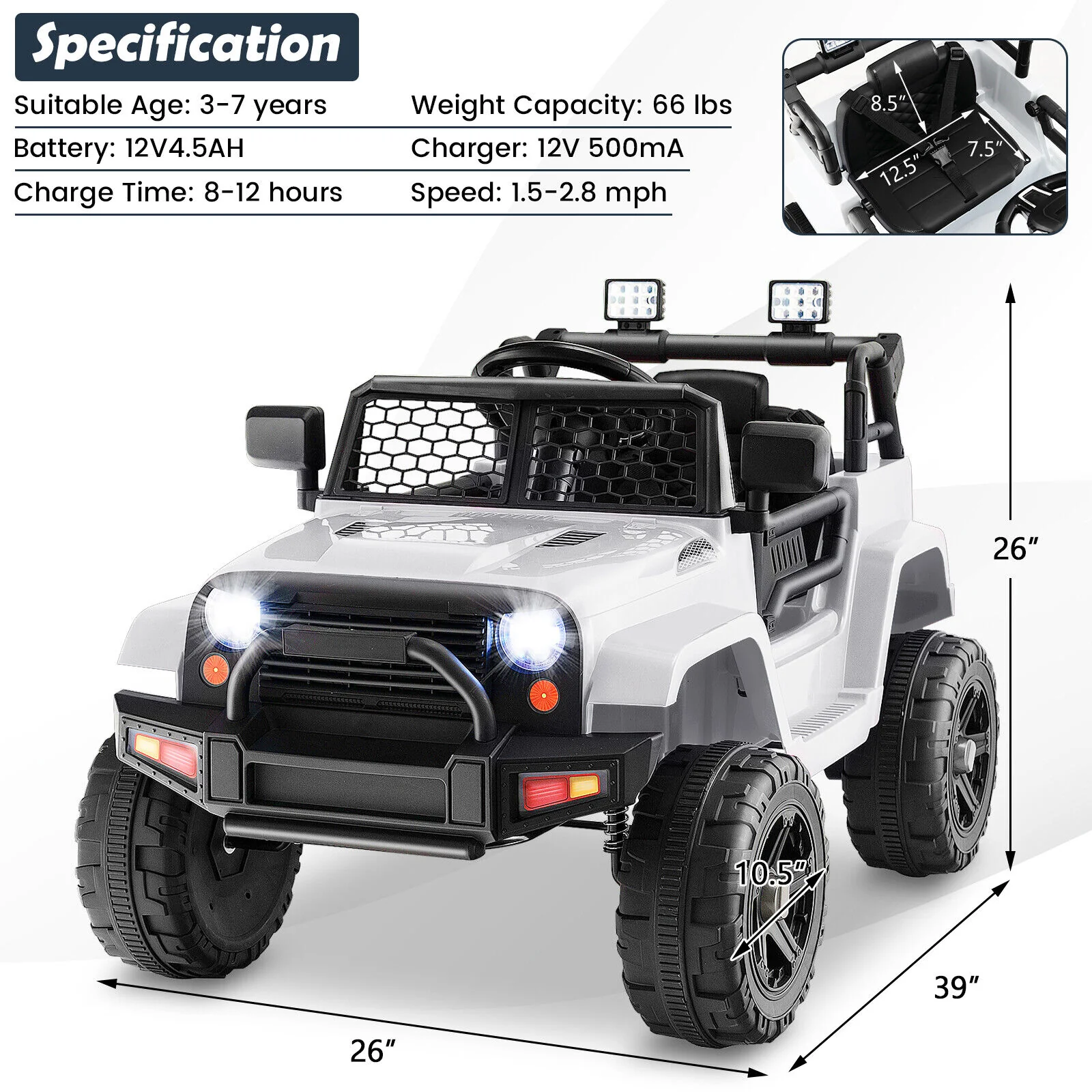 12V Kids Ride On Truck with Remote Control and Headlights - Image 20