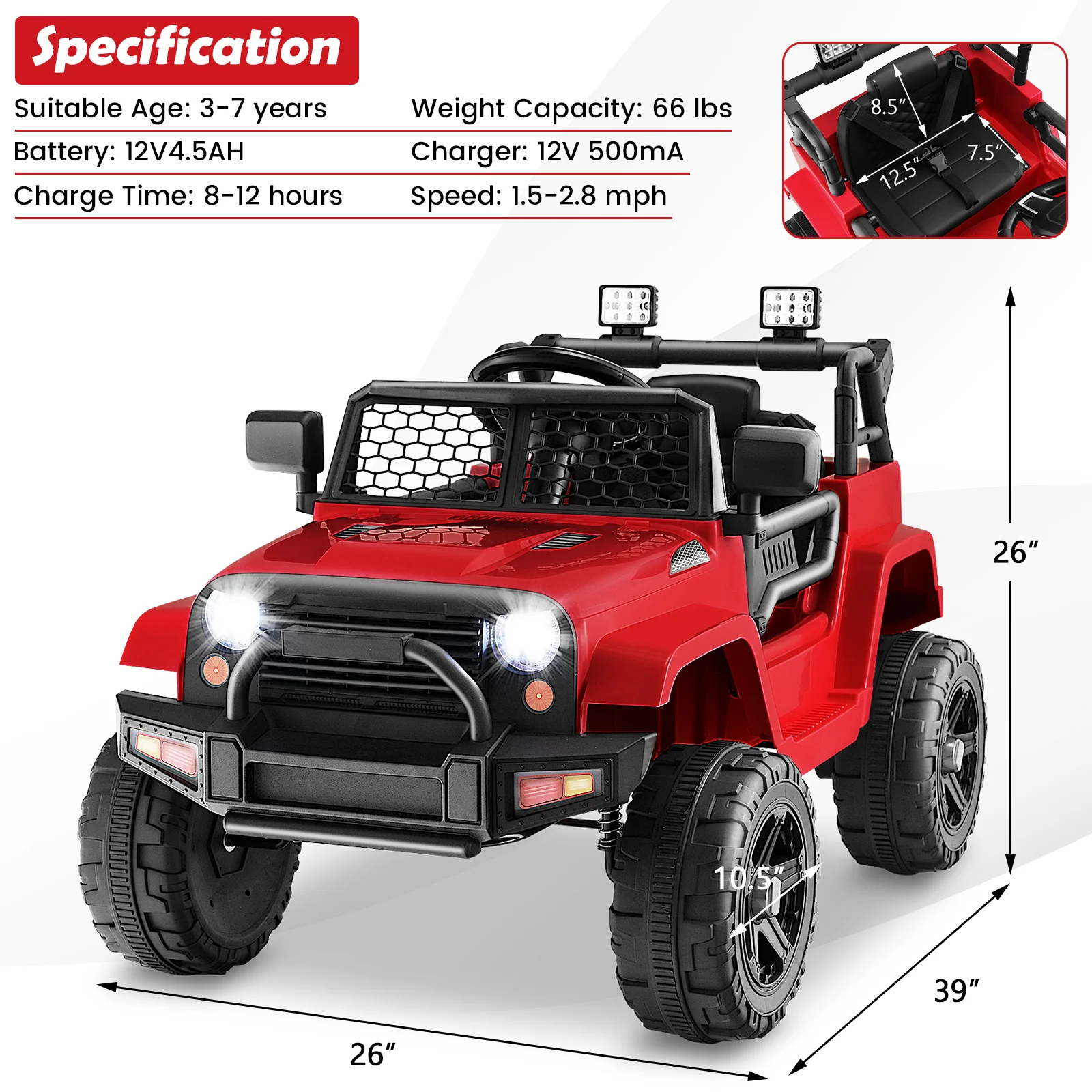 12V Kids Ride On Truck with Remote Control and Headlights - Image 29