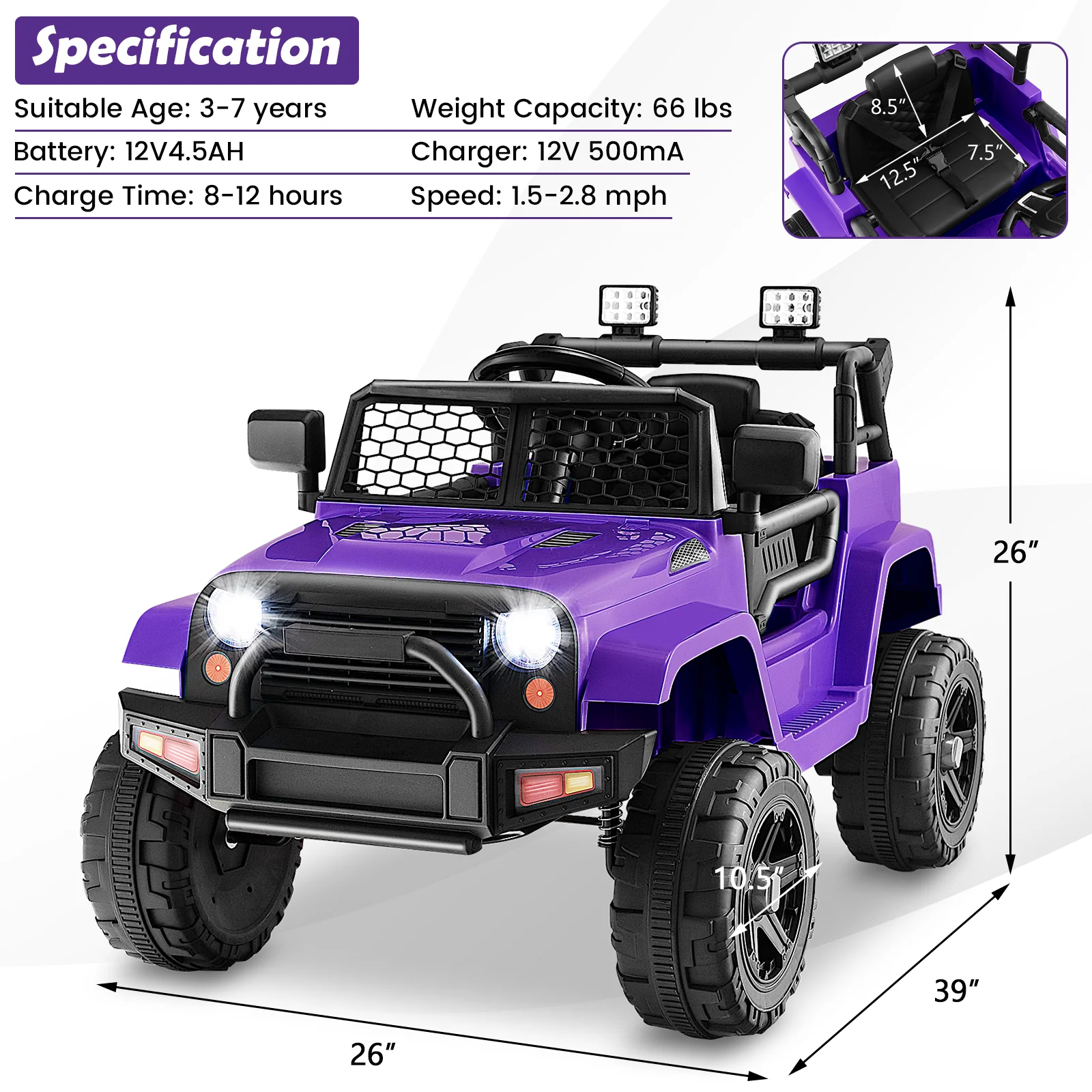 12V Kids Ride On Truck with Remote Control and Headlights - Image 36