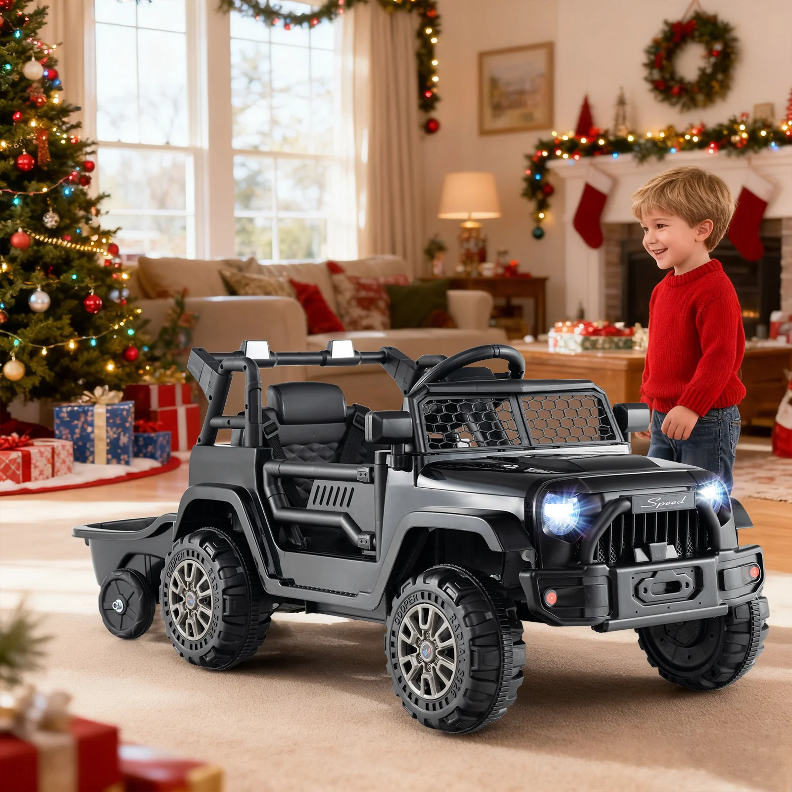 12V Kids Ride On UTV Car with Detachable Trailer