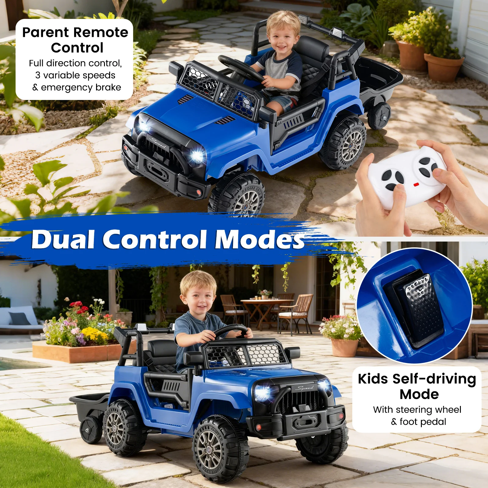 12V Kids Ride On UTV Car with Detachable Trailer - Image 14