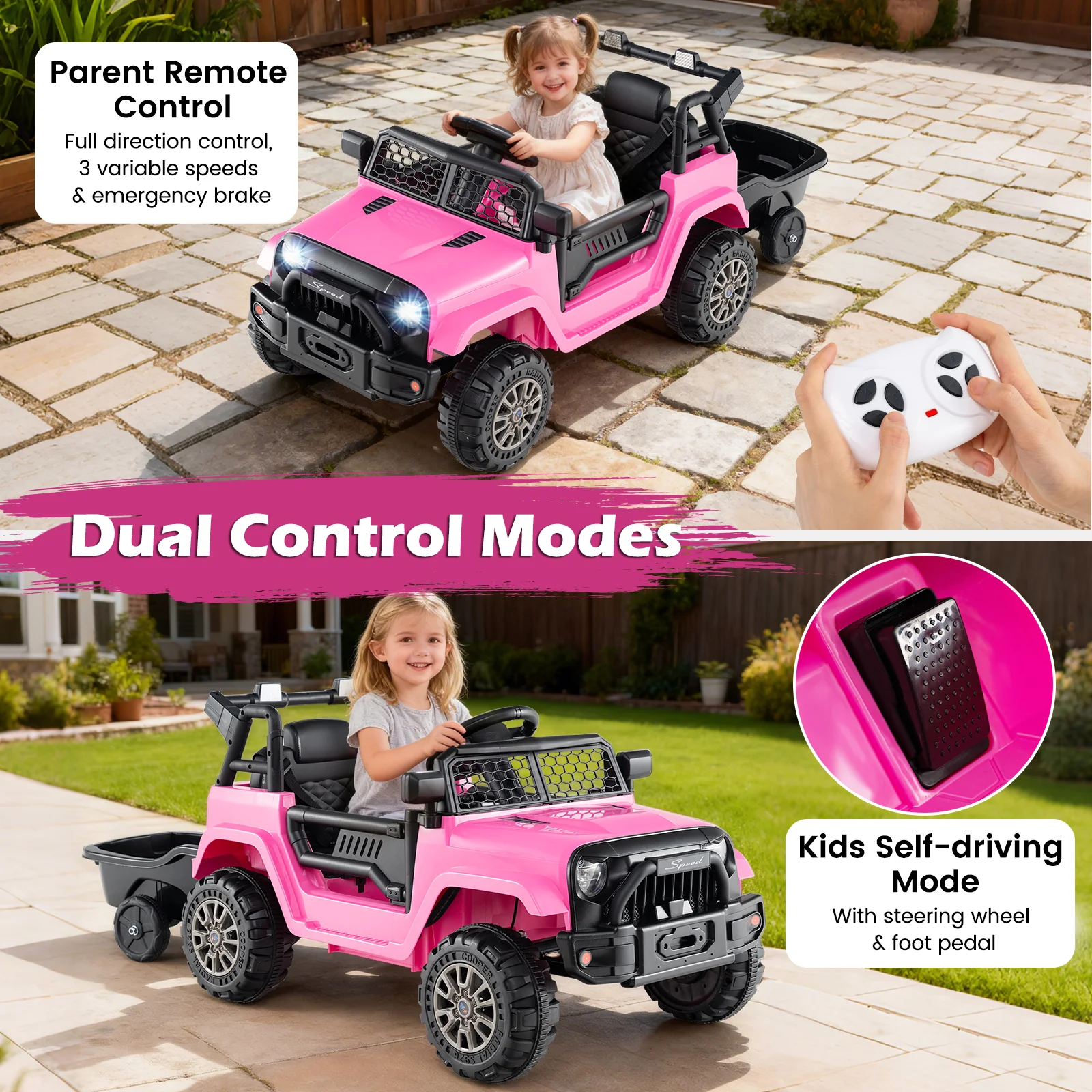 12V Kids Ride On UTV Car with Detachable Trailer - Image 22