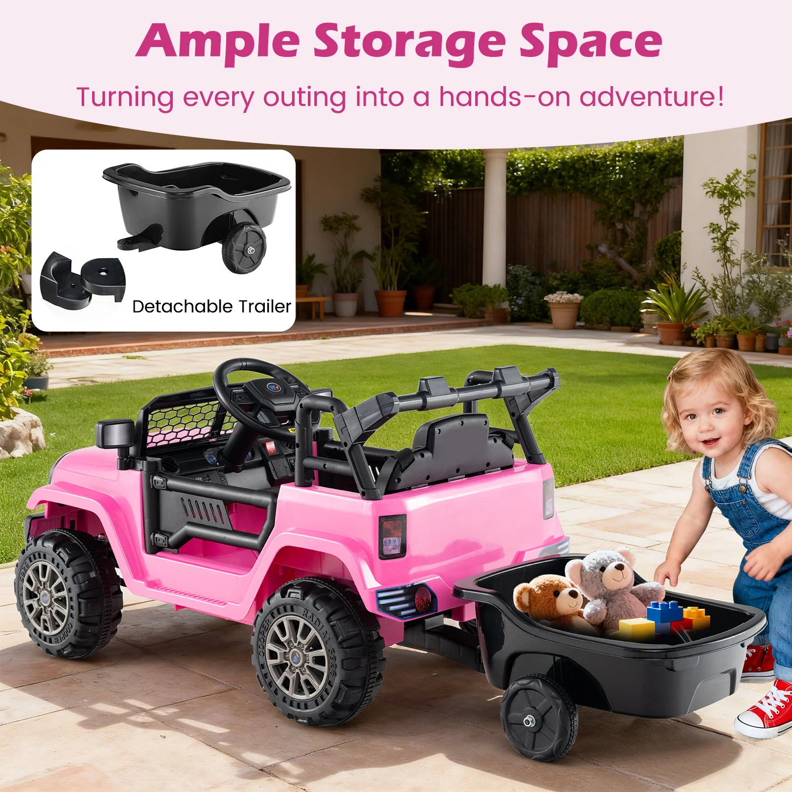 12V Kids Ride On UTV Car with Detachable Trailer - Image 24