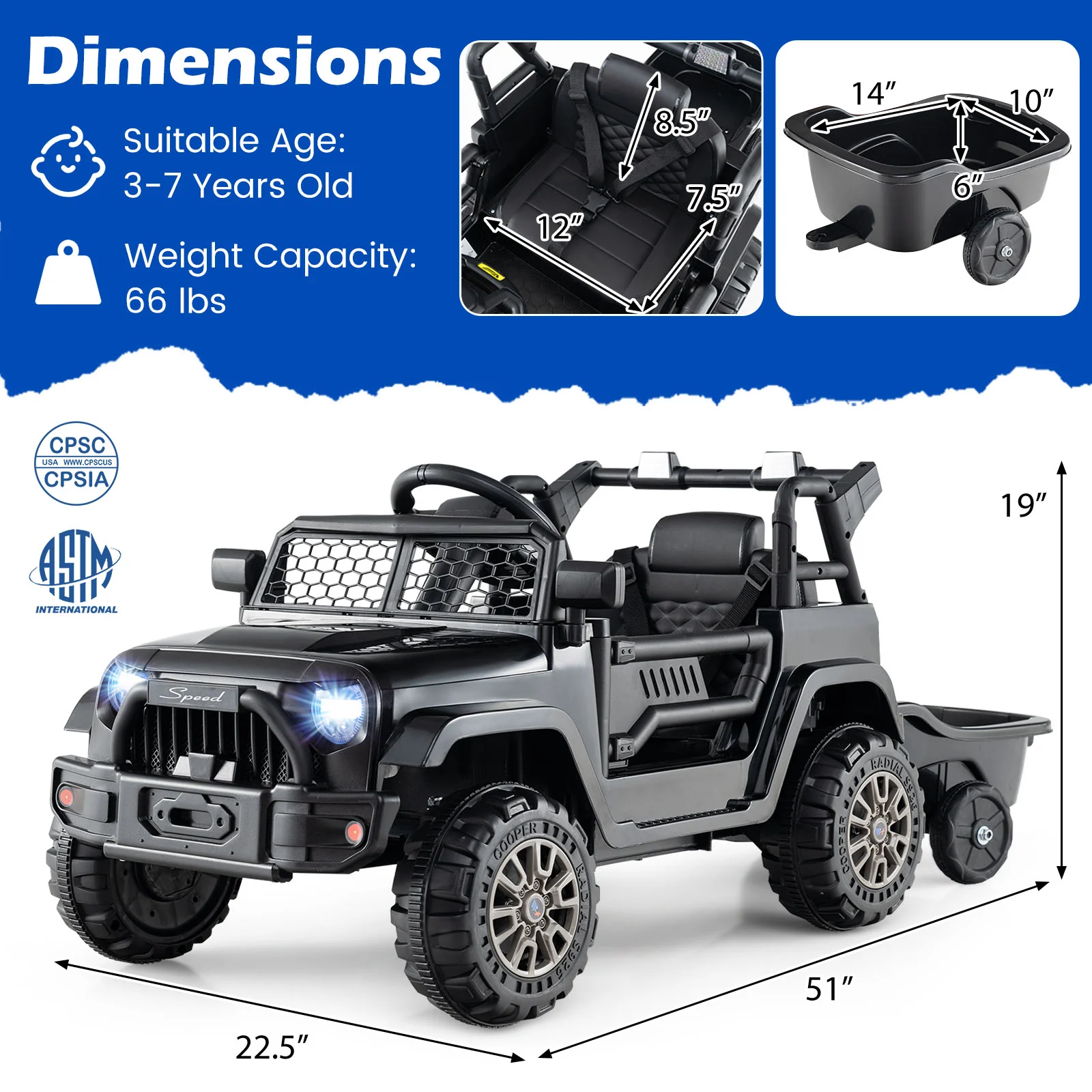 12V Kids Ride On UTV Car with Detachable Trailer - Image 4
