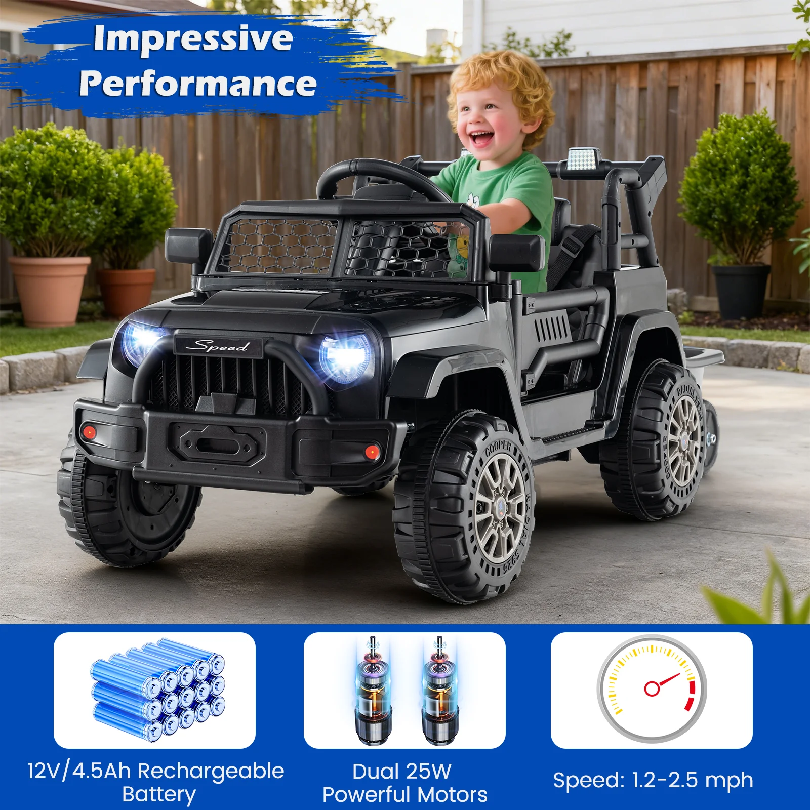 12V Kids Ride On UTV Car with Detachable Trailer - Image 5