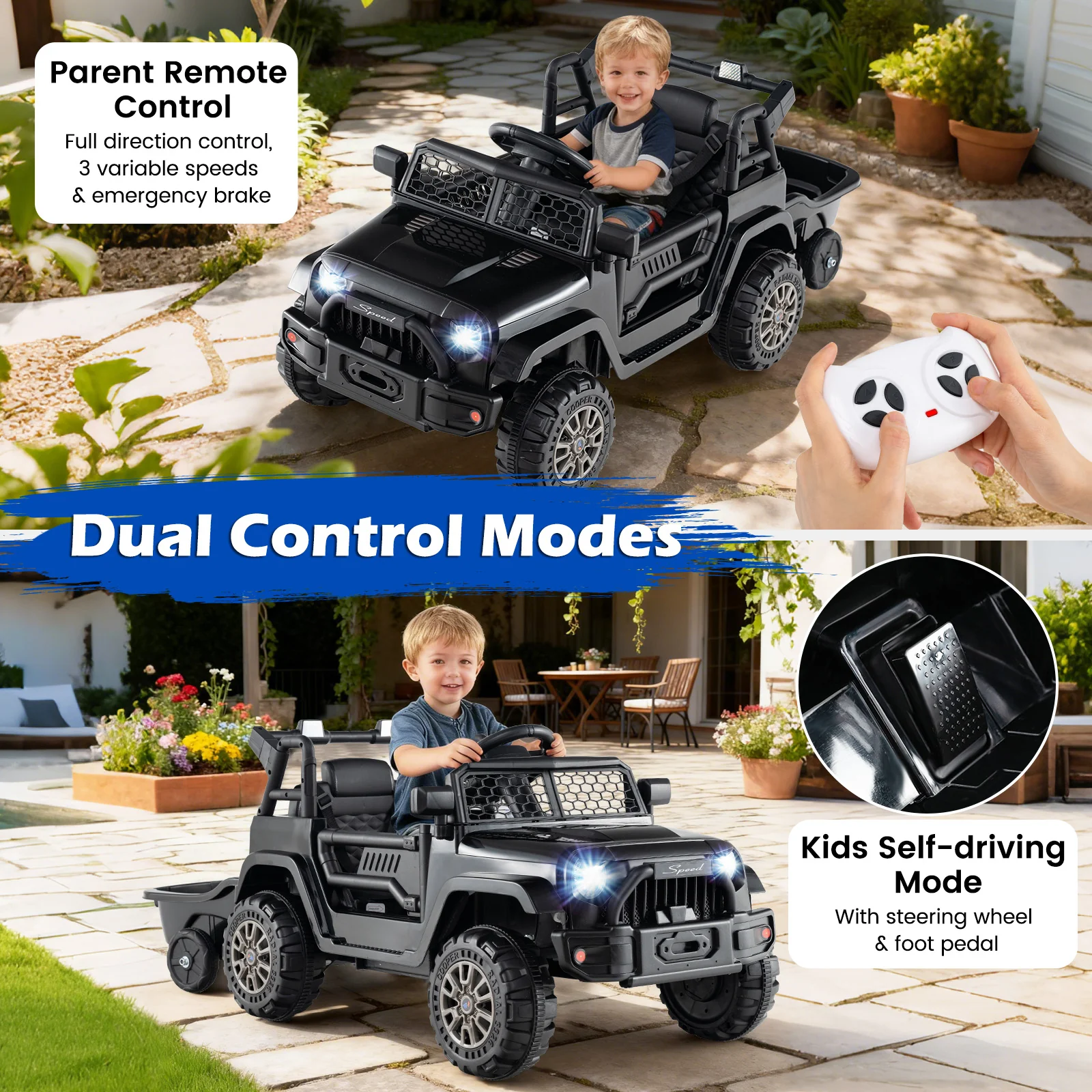 12V Kids Ride On UTV Car with Detachable Trailer - Image 6