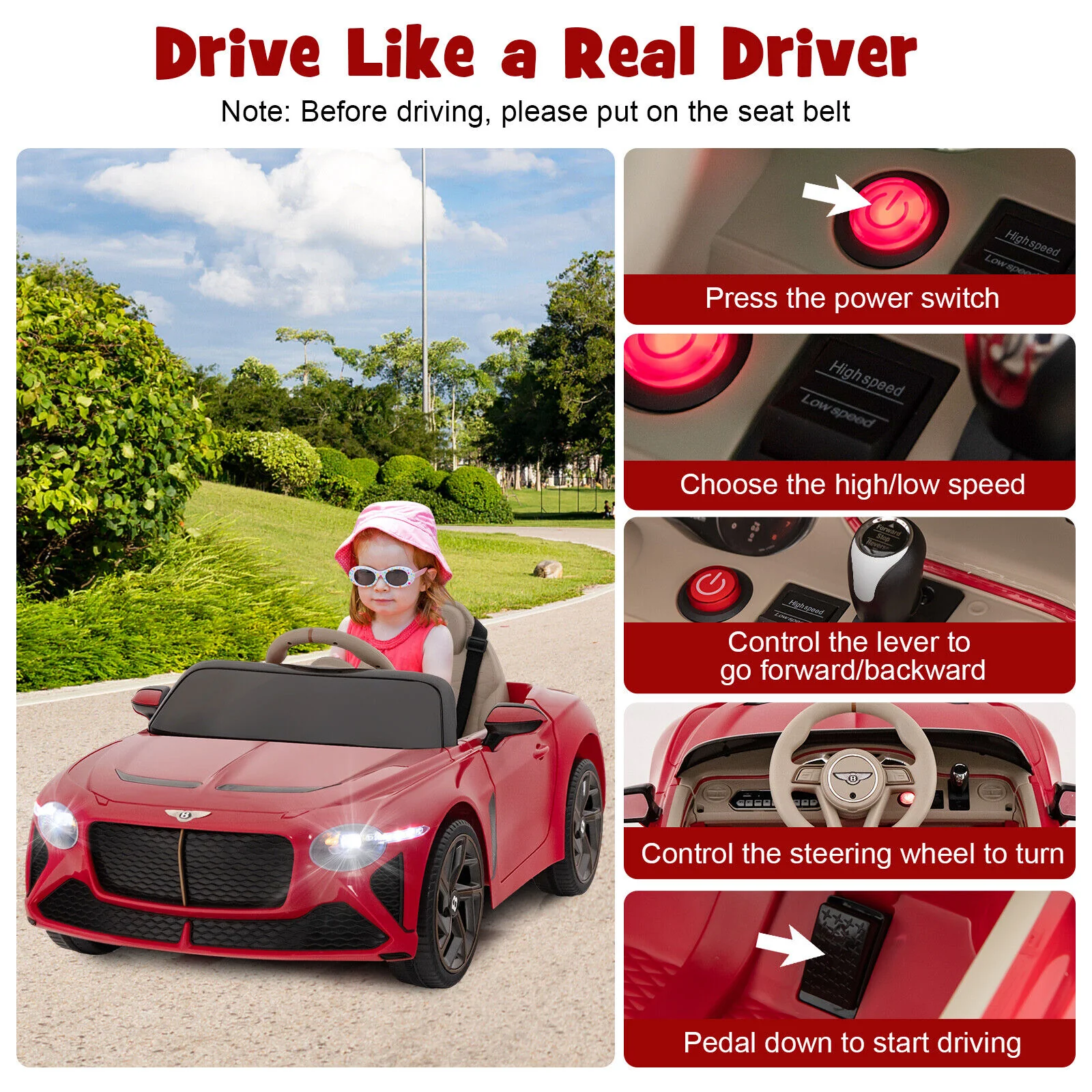 12V Powered Car Kids Ride-on Racer Car Licensed Bentley Bacalar - Image 16