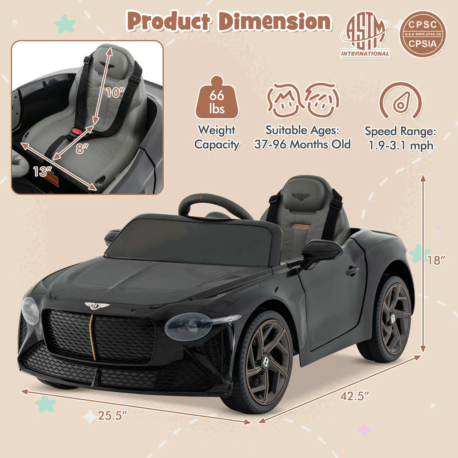 12V Powered Car Kids Ride-on Racer Car Licensed Bentley Bacalar - Image 21