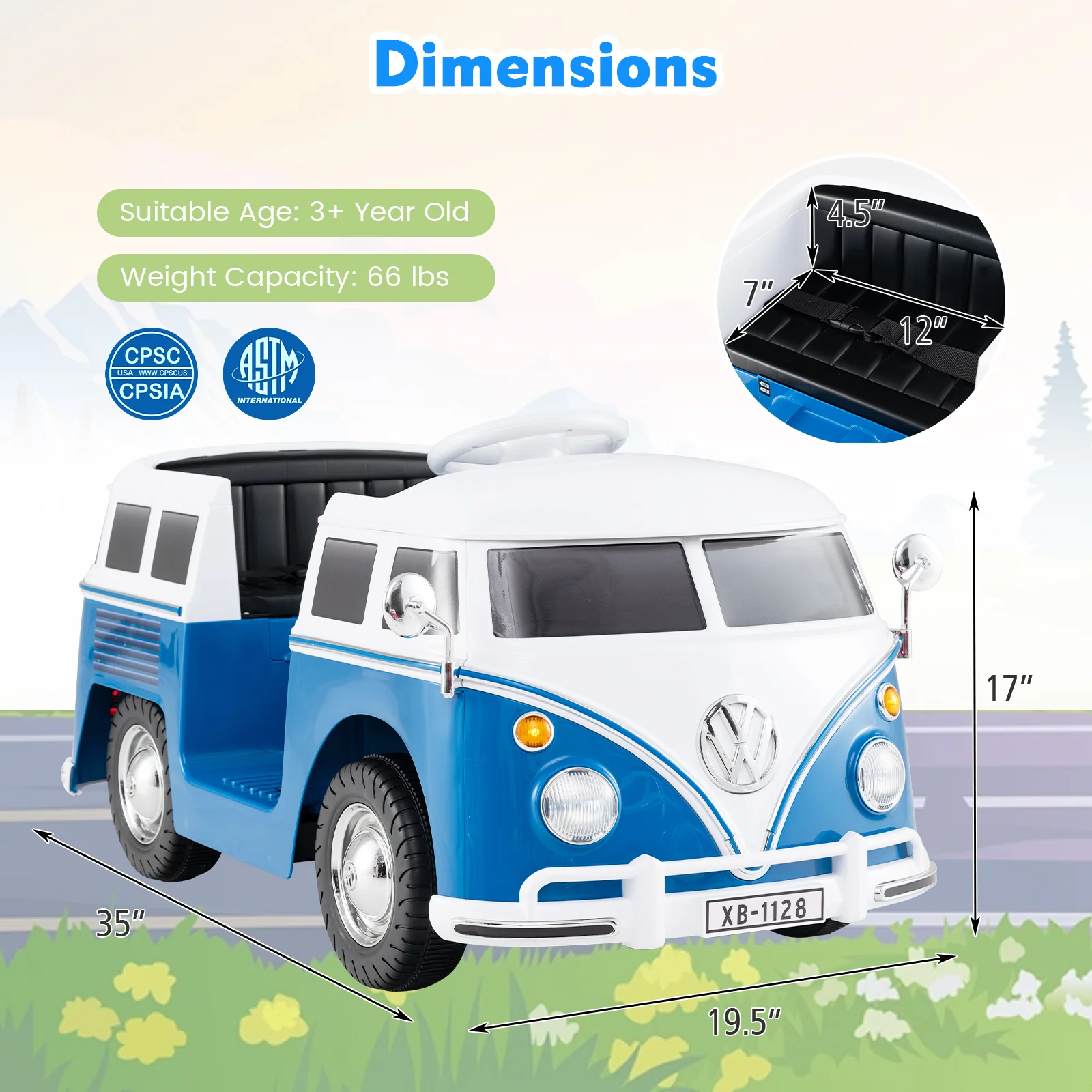 12V Ride On Car Licensed Volkswagen Ride-on Bus with Cup Holder and LED Headlights for 3+ Years Old - Image 13