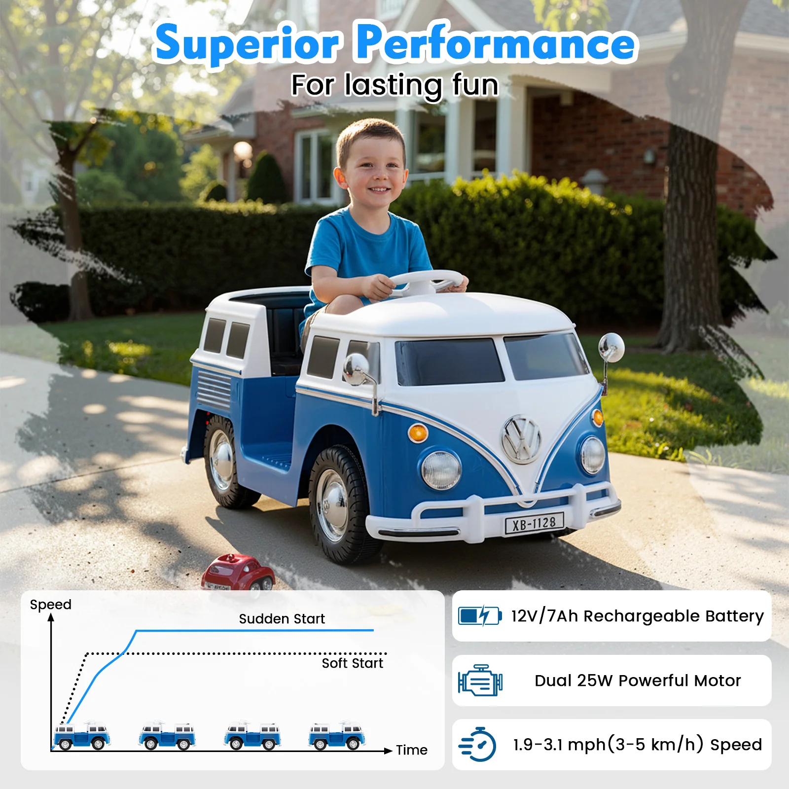 12V Ride On Car Licensed Volkswagen Ride-on Bus with Cup Holder and LED Headlights for 3+ Years Old - Image 15
