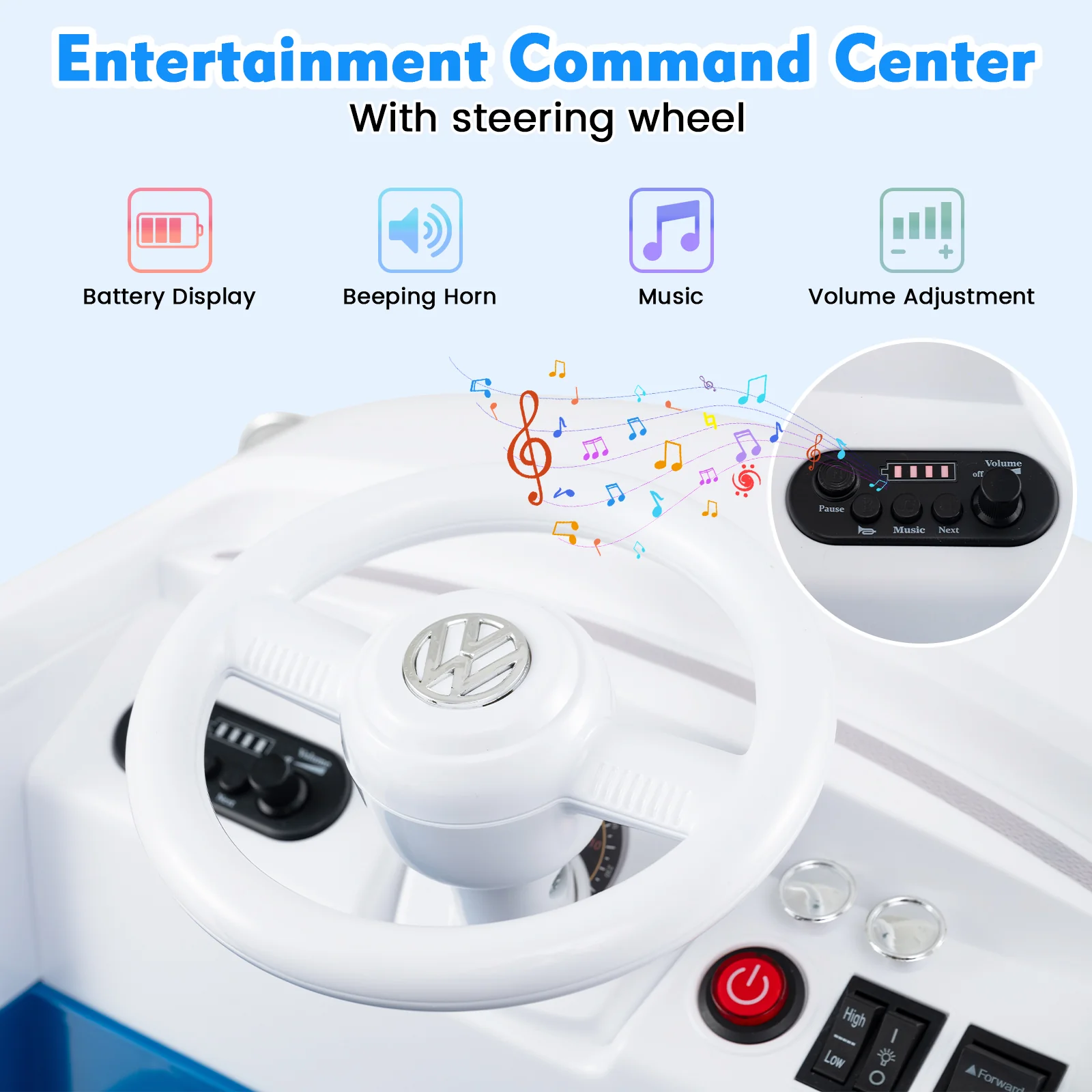 12V Ride On Car Licensed Volkswagen Ride-on Bus with Cup Holder and LED Headlights for 3+ Years Old - Image 16