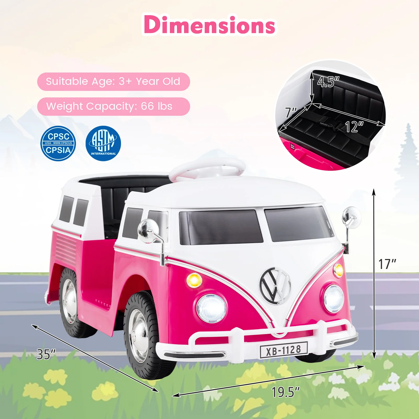 12V Ride On Car Licensed Volkswagen Ride-on Bus with Cup Holder and LED Headlights for 3+ Years Old - Image 5