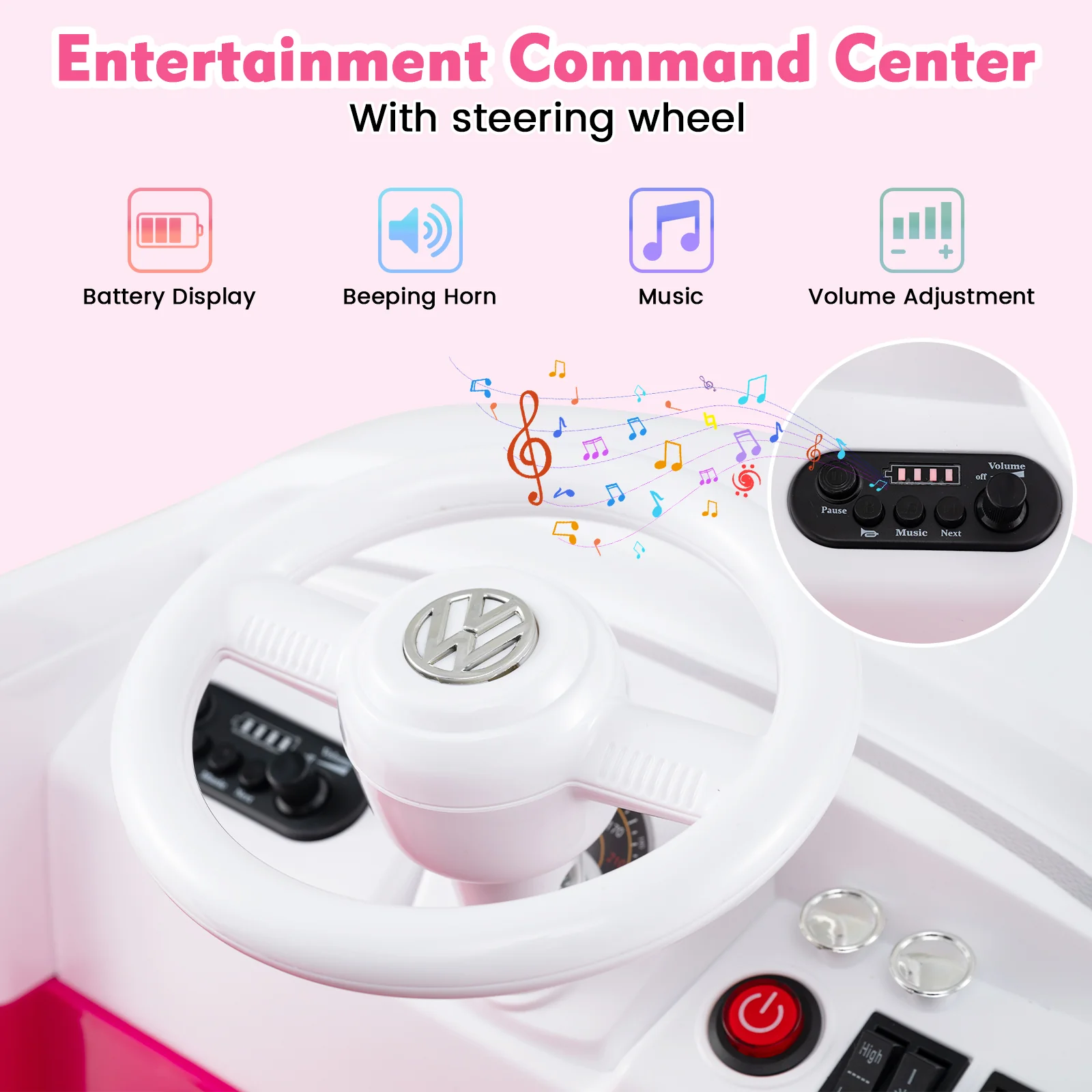 12V Ride On Car Licensed Volkswagen Ride-on Bus with Cup Holder and LED Headlights for 3+ Years Old - Image 8