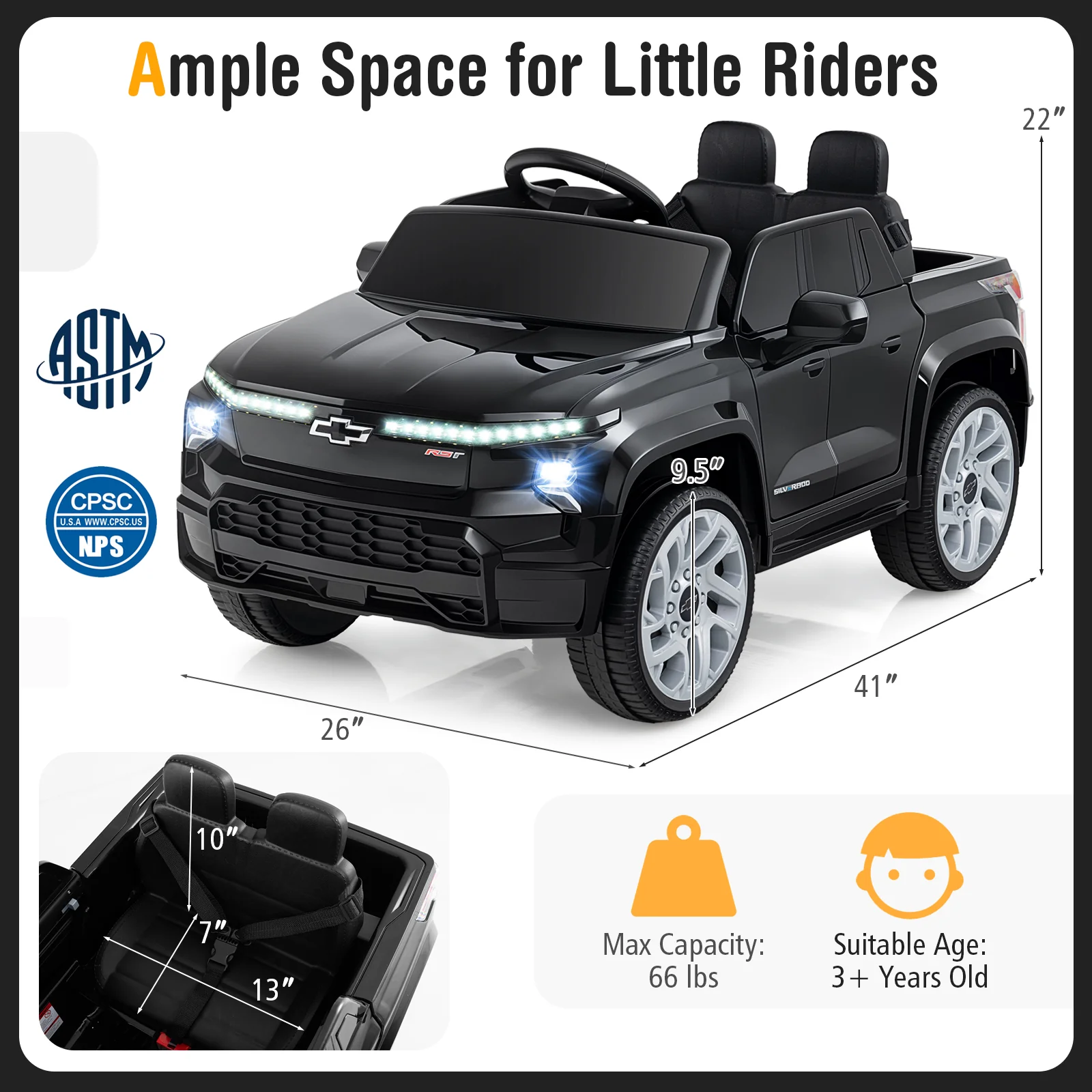12V Ride on Car Truck Licensed Chevrolet with Remote Control Gift for 3+ - Image 4